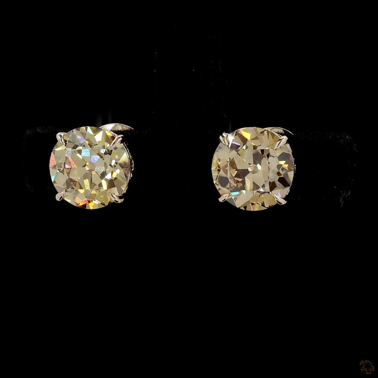 4.05 ct. Yellow Old Mine Round Lab Diamond Earrings