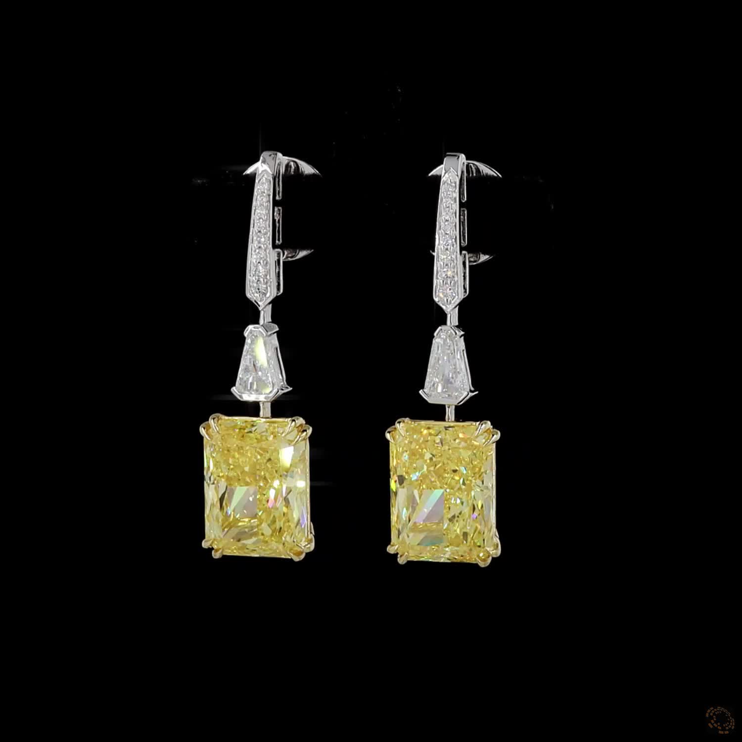 12.64 ct. Yellow Radiant Lab Diamond Earrings