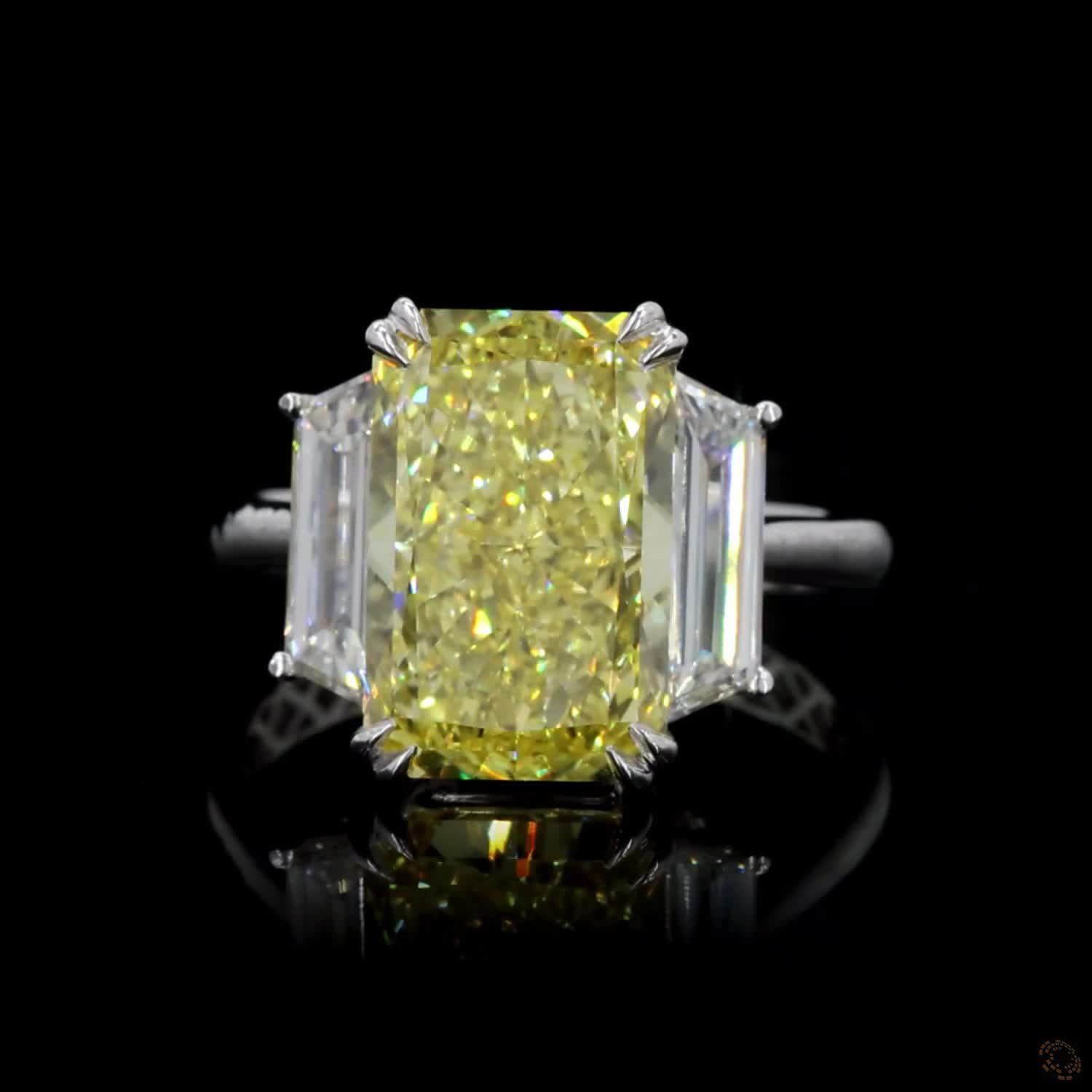 5.27 ct. Yellow Radiant Lab Diamond Three-Stone Ring