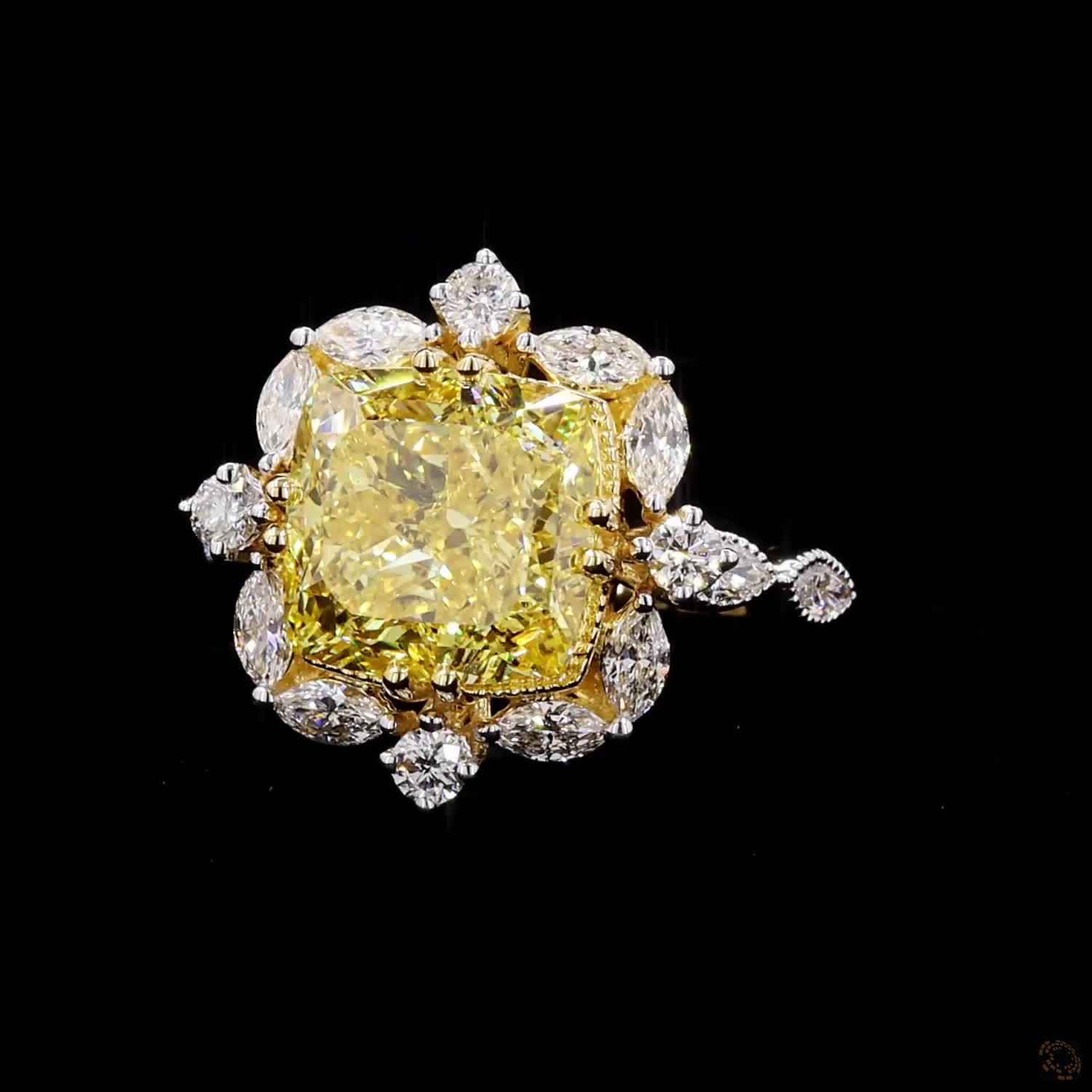 6.05 ct. Yellow Square Cushion Lab Diamond Halo Ring