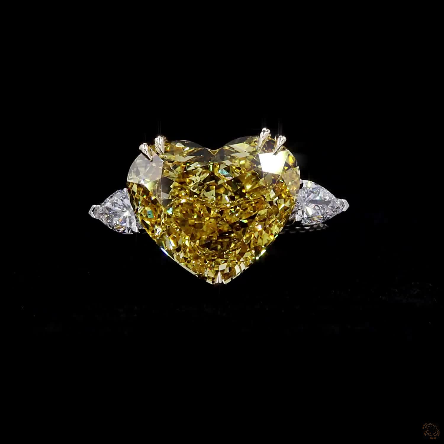7.05 ct. Yellow Heart Lab Diamond Three-Stone Ring