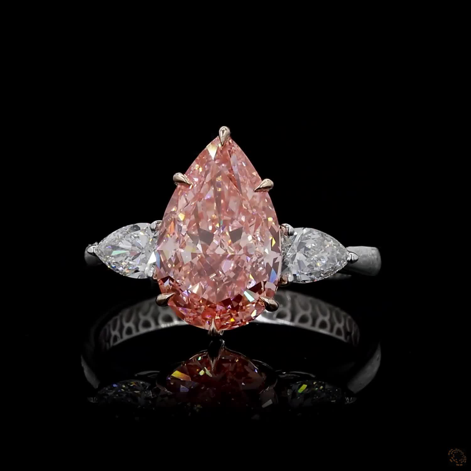 4.02 ct. Pink Pear Lab Diamond Three-Stone Ring