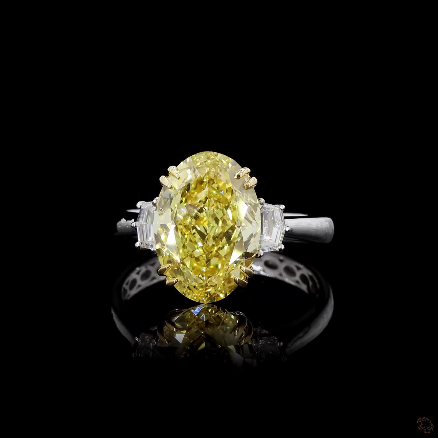 5.02 ct. Yellow Oval Lab Diamond Three-Stone Ring