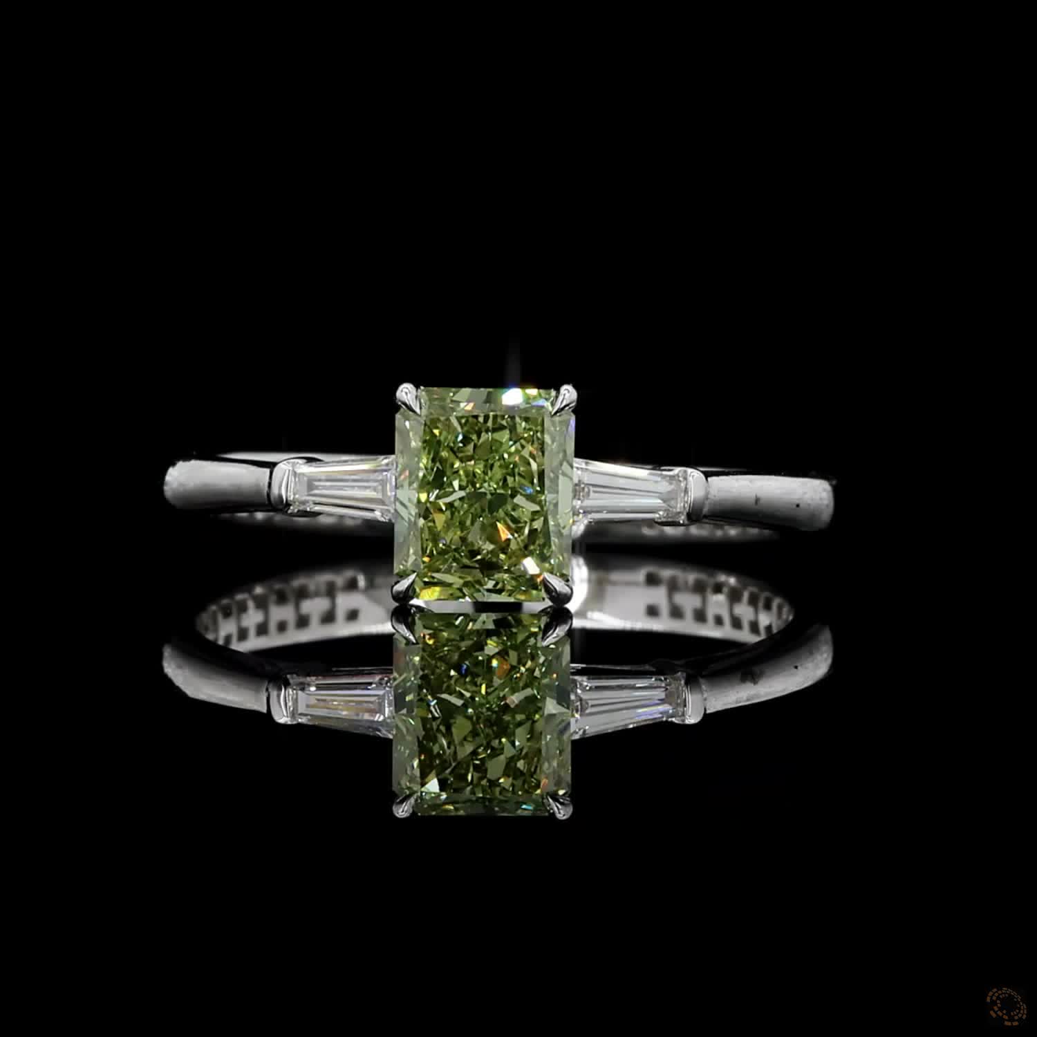 0.96 ct. Green Radiant Lab Diamond Three-Stone Ring