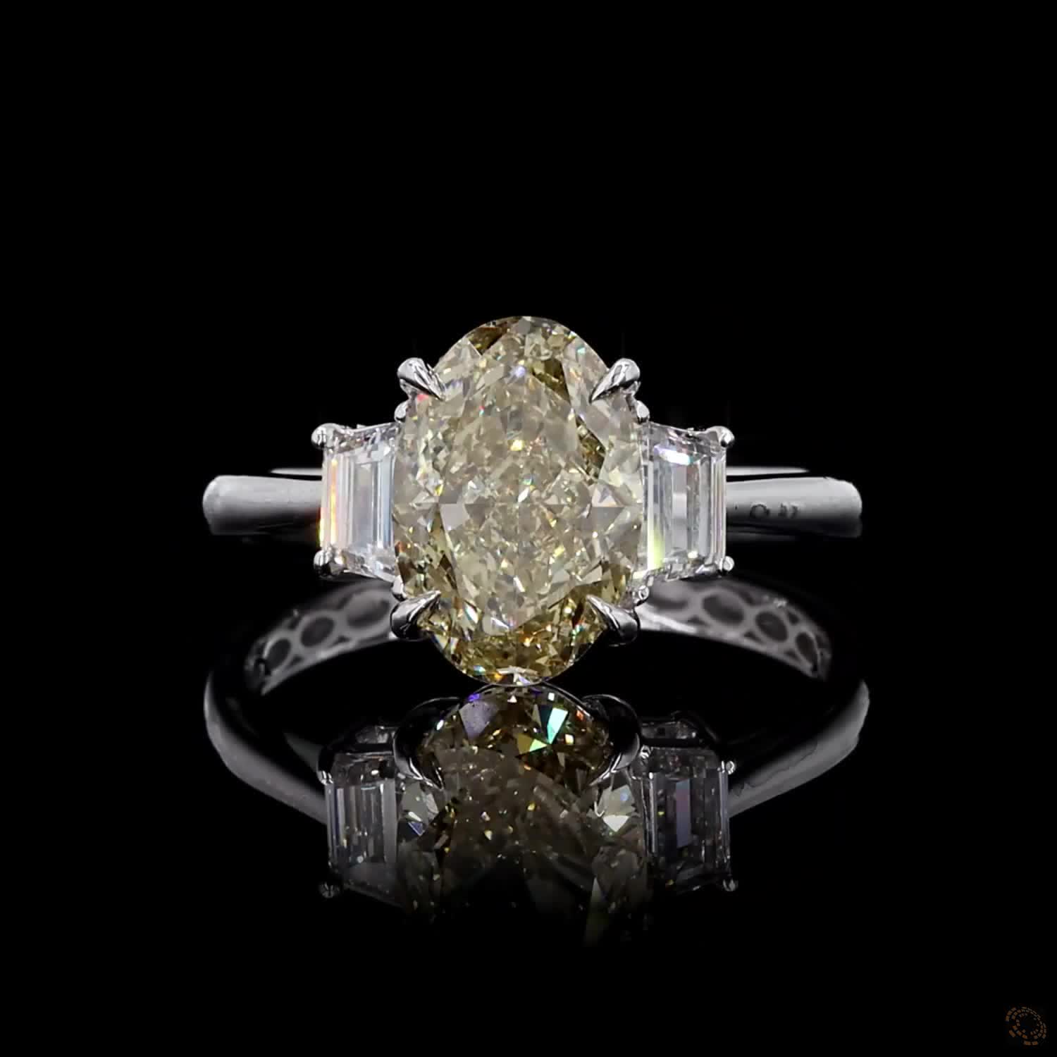 3.04 ct. Yellow Oval Lab Diamond Three-Stone Ring