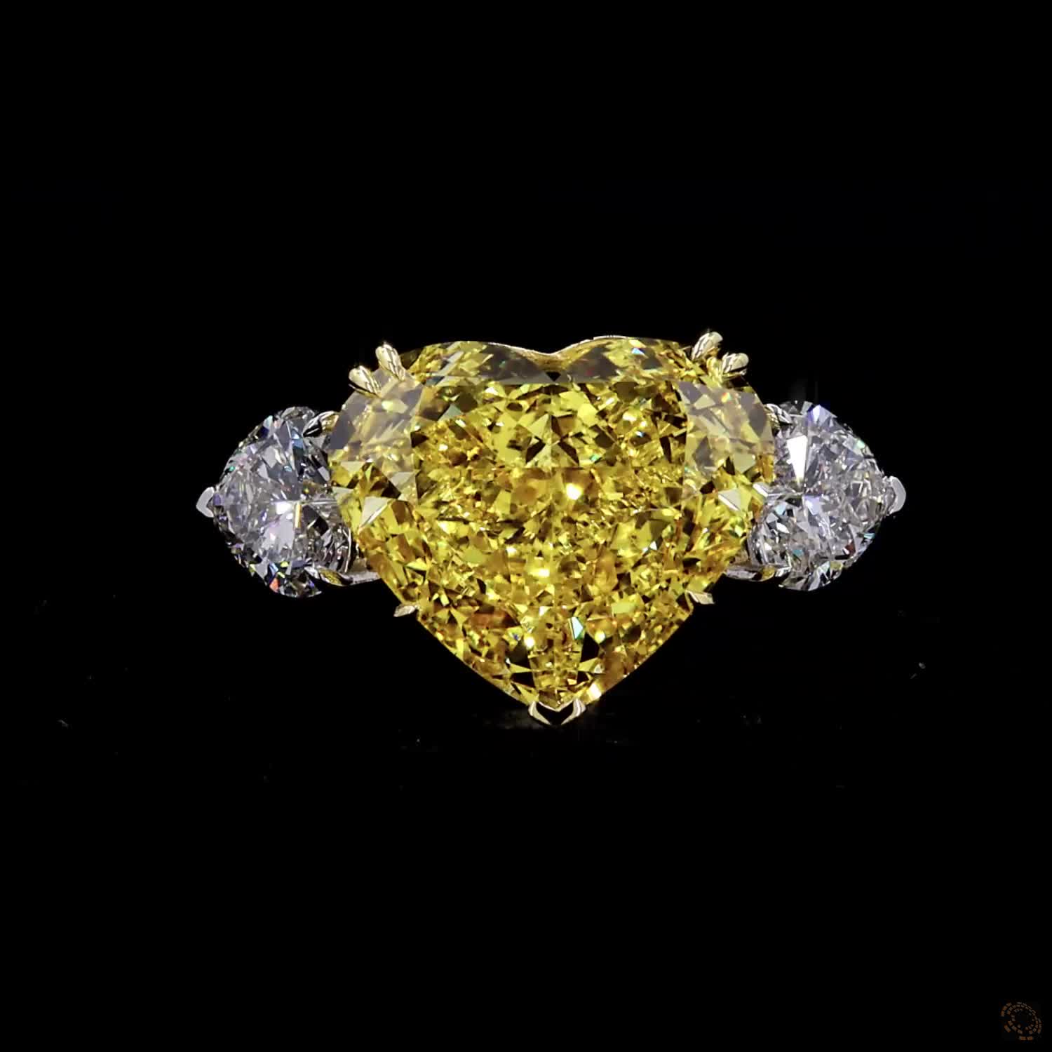 10.04 ct. Yellow Heart Lab Diamond Three-Stone Ring