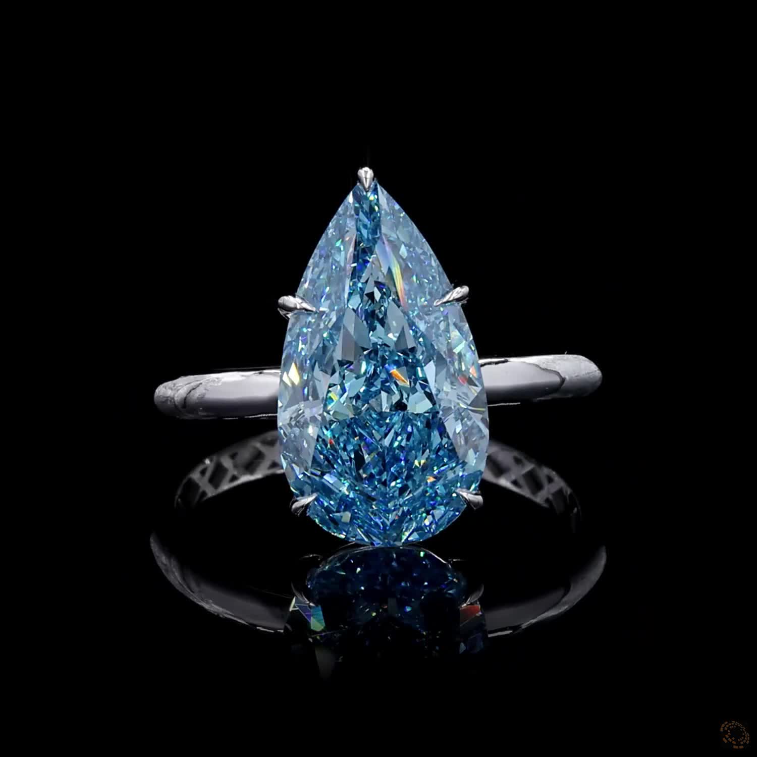 5.40 ct. Blue Pear Lab Diamond Solitaire Ring