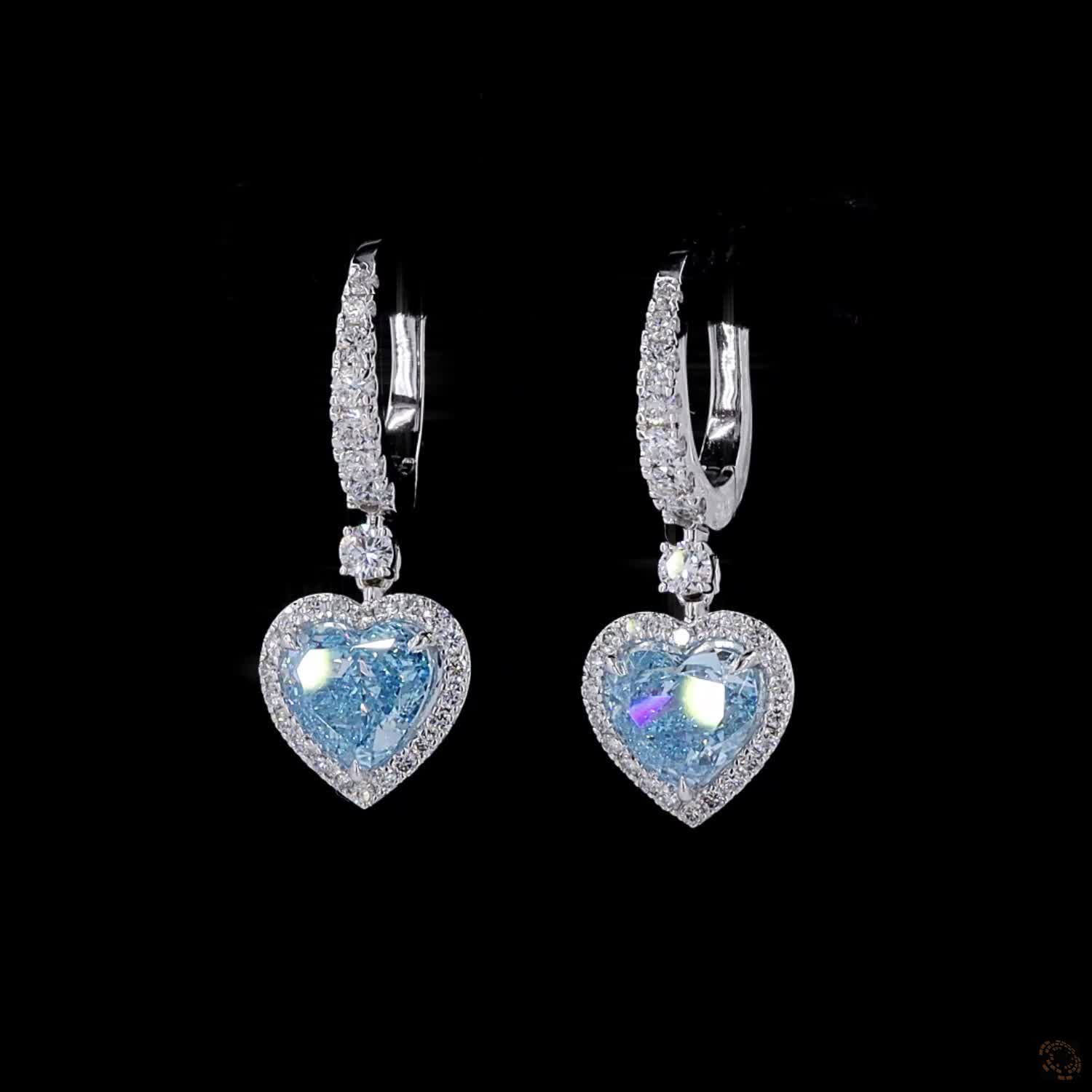 3.24 ct. Blue Heart Lab Diamond Earrings