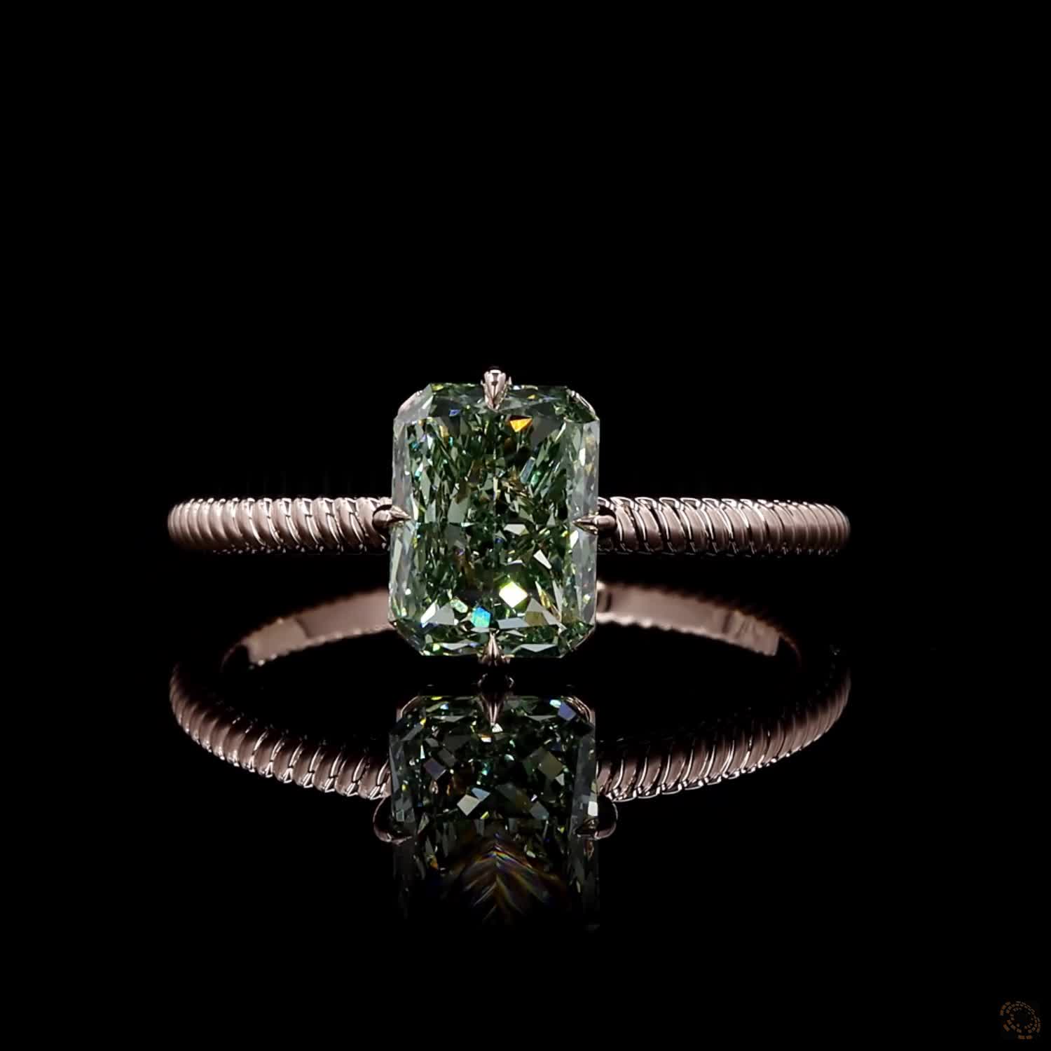 1.47 ct. Green Radiant Lab Diamond Solitaire Ring