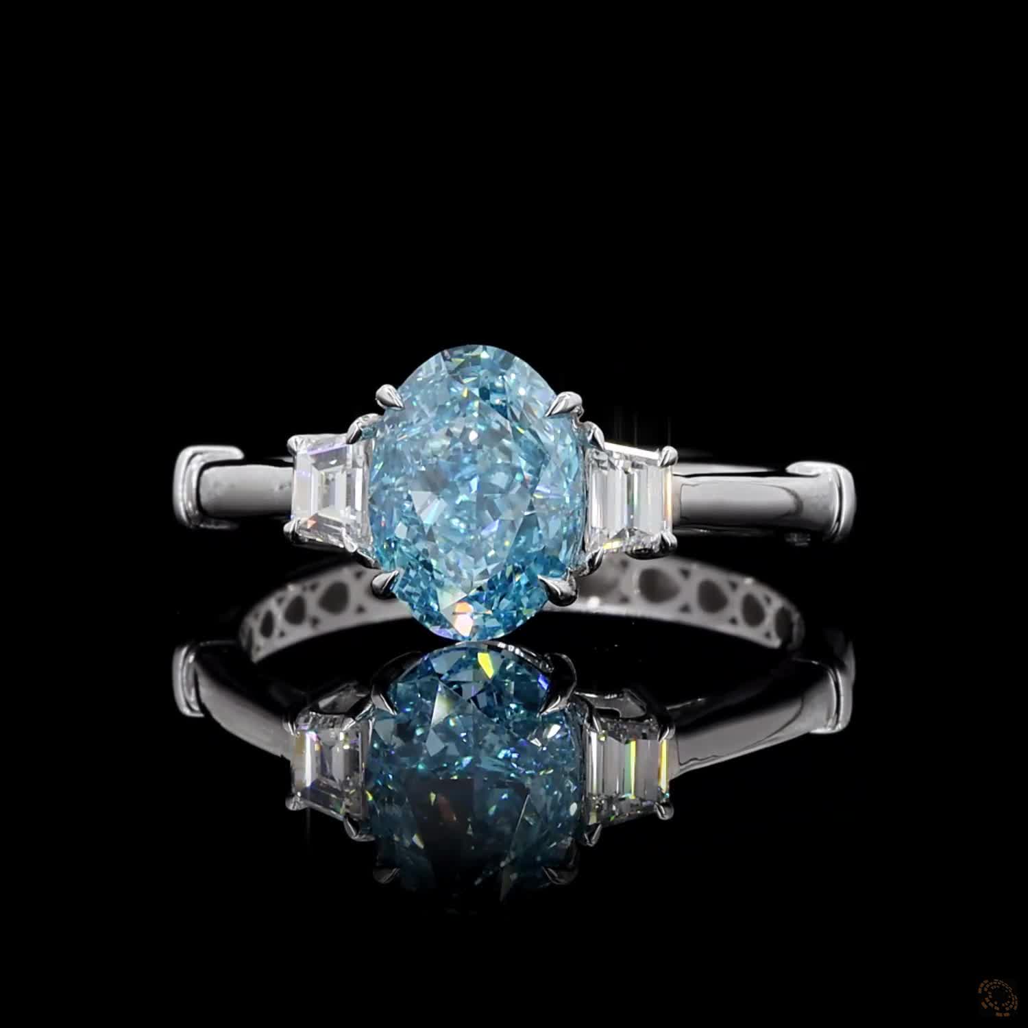 2.07 ct. Blue Oval Lab Diamond Three-Stone Ring