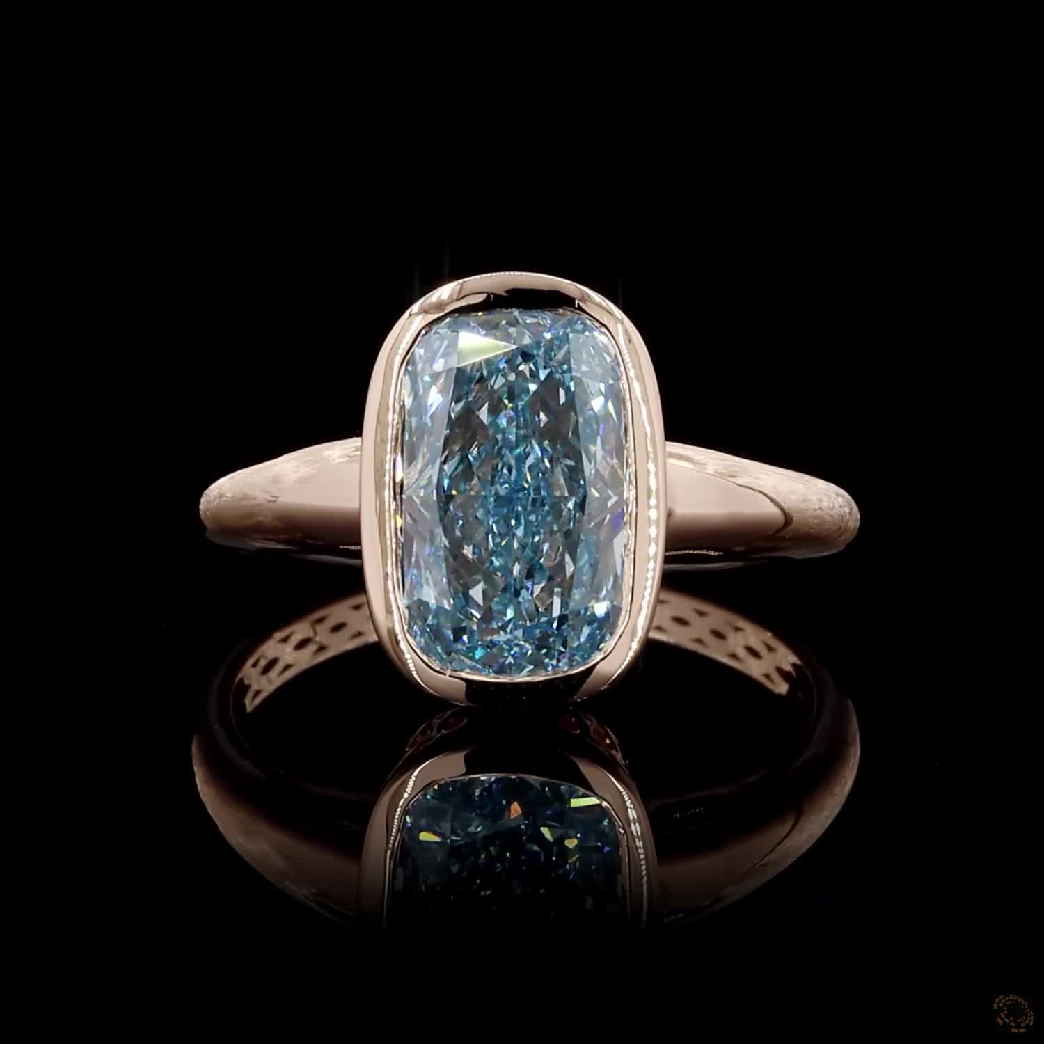 3.33 ct. Blue Cushion Lab Diamond Solitaire Ring