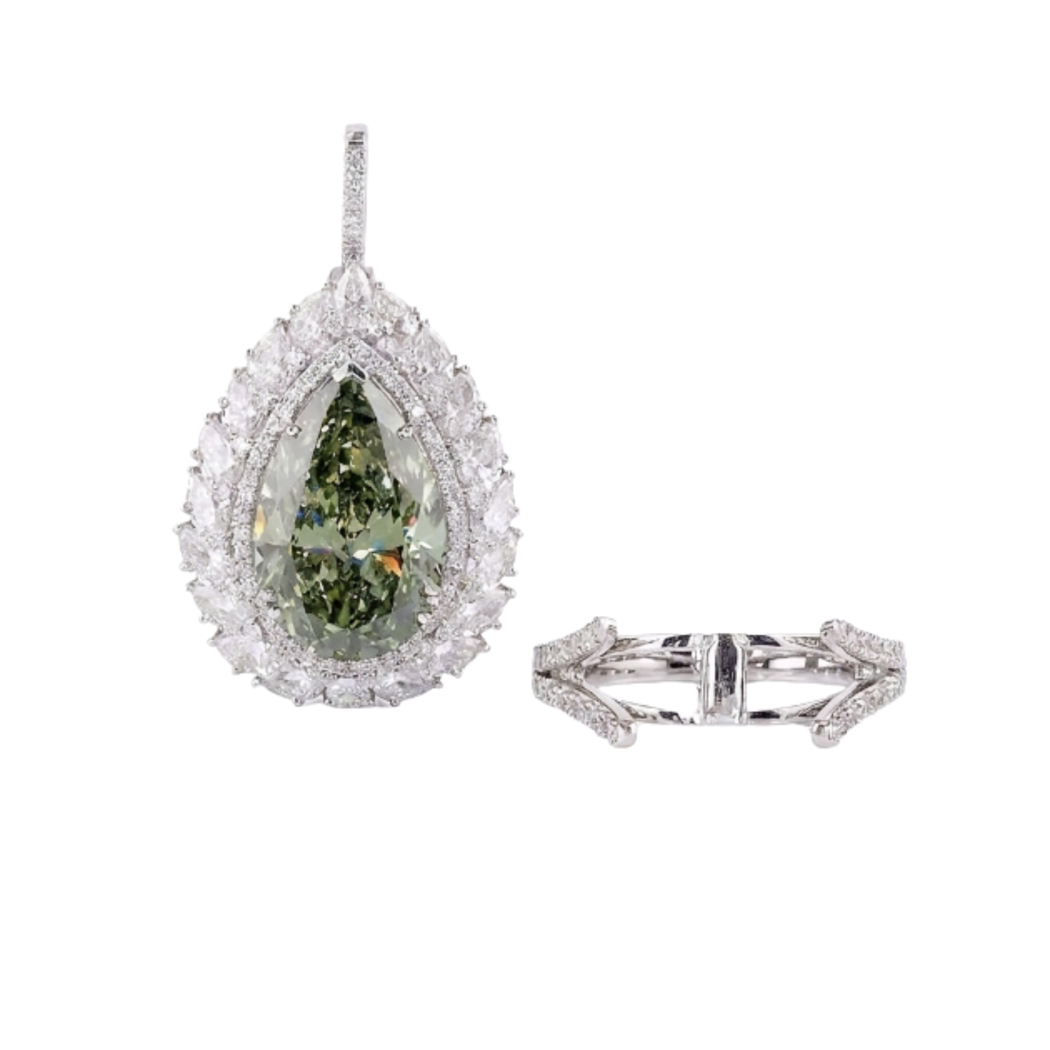 10.02 ct. Green Lab Diamond Halo Convertible Pendant Ring