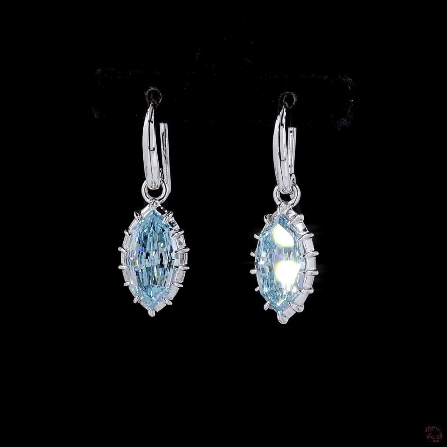 3.93 ct. Blue Marquise Lab Diamond Earrings