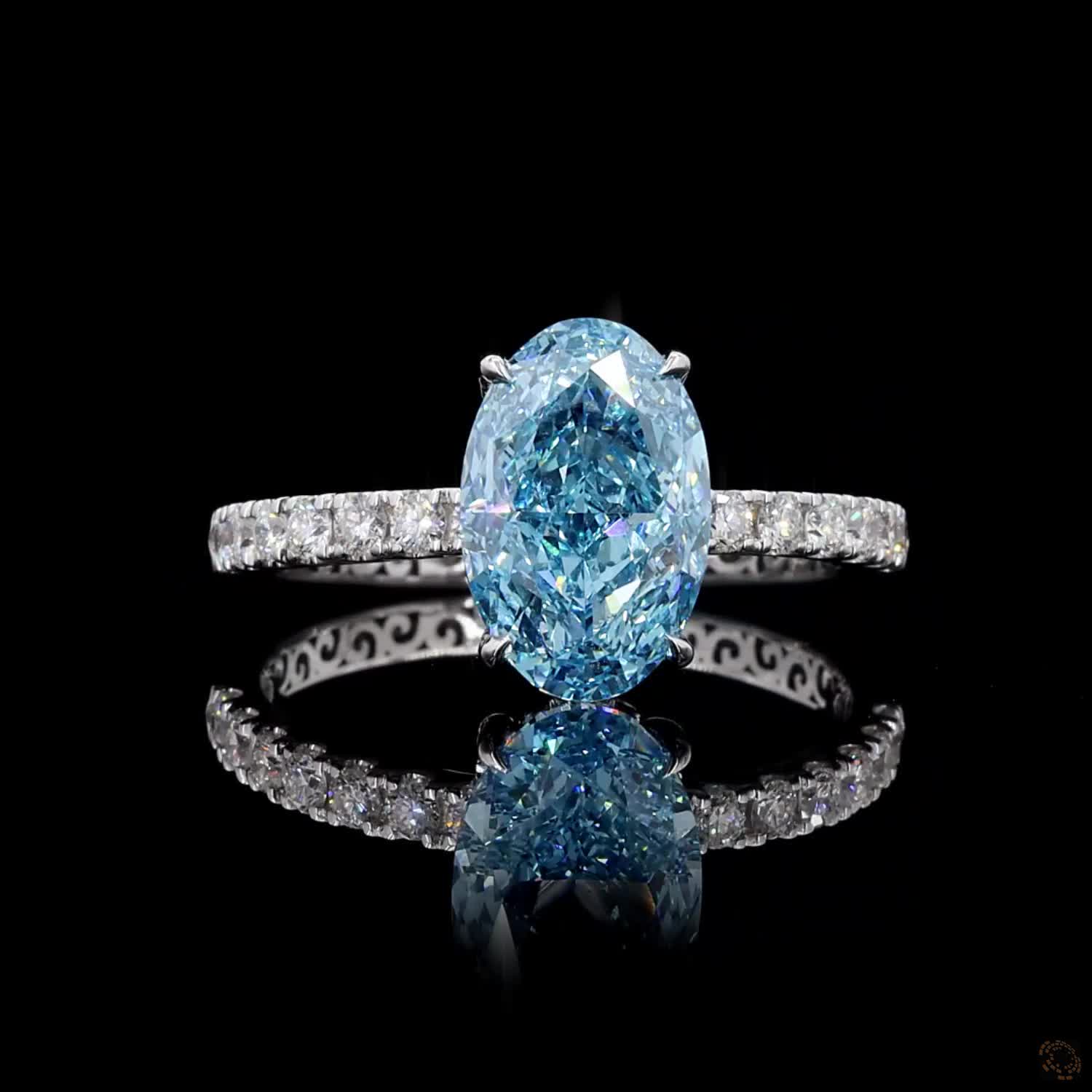 3.06 ct. Blue Oval Lab Diamond Halo Ring