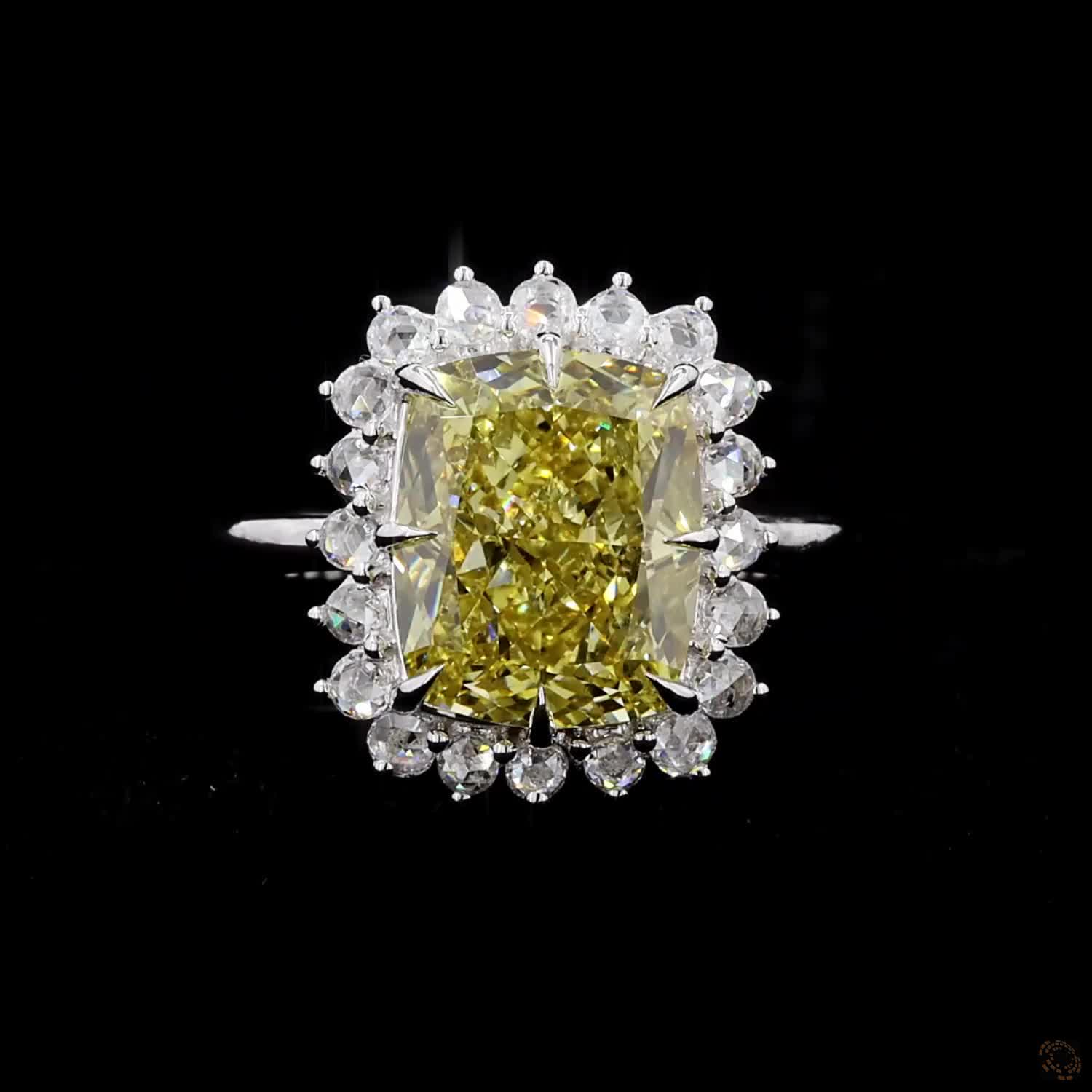 6.18 ct. Yellow Cushion Lab Diamond Halo Ring