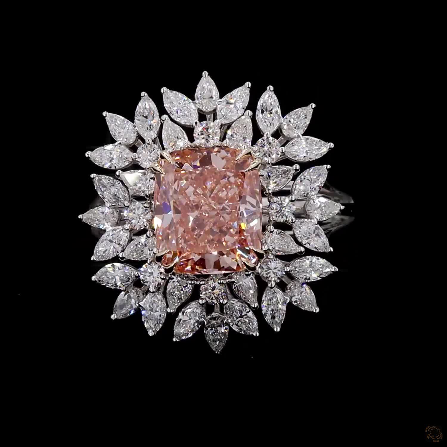 3.42 ct. Pink Cushion Lab Diamond Halo Ring
