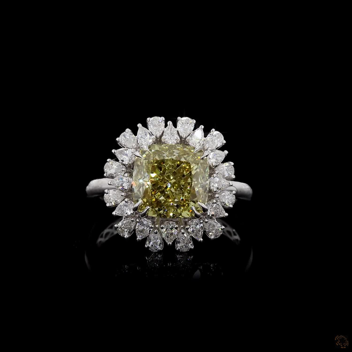 4.06 ct. Yellow Cushion Lab Diamond Halo Ring