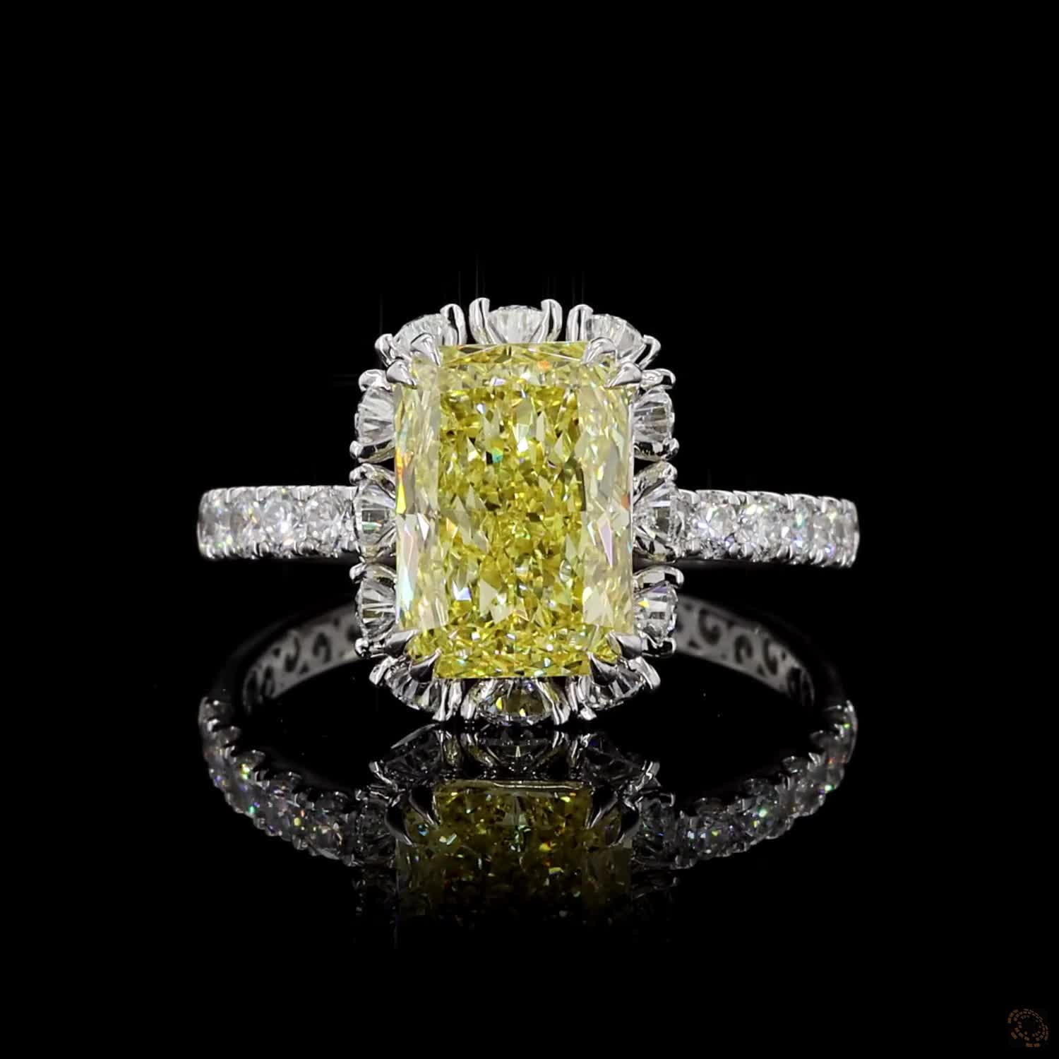 3.02 ct. Yellow Radiant Lab Diamond Halo Ring