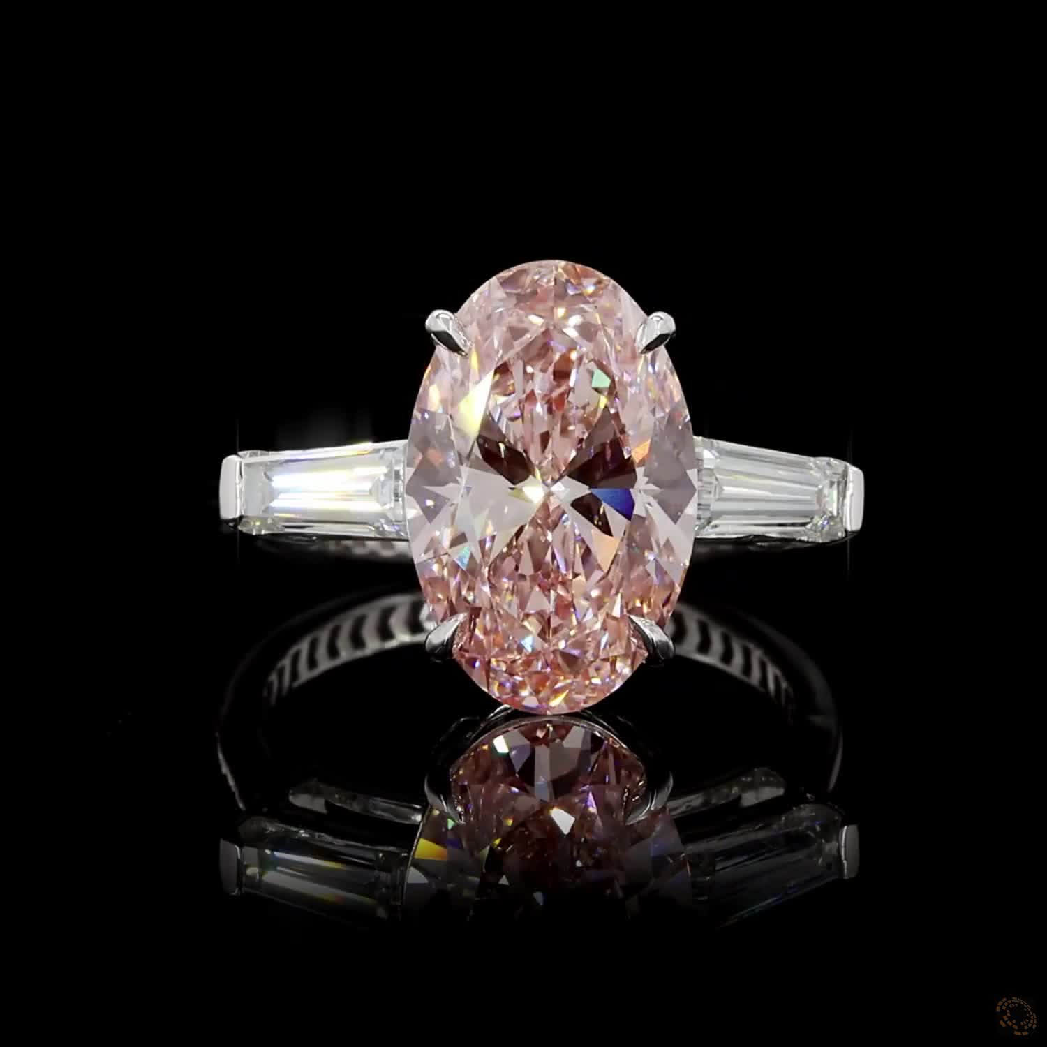 4.51 ct. Pink Oval Lab Diamond Three-Stone Ring