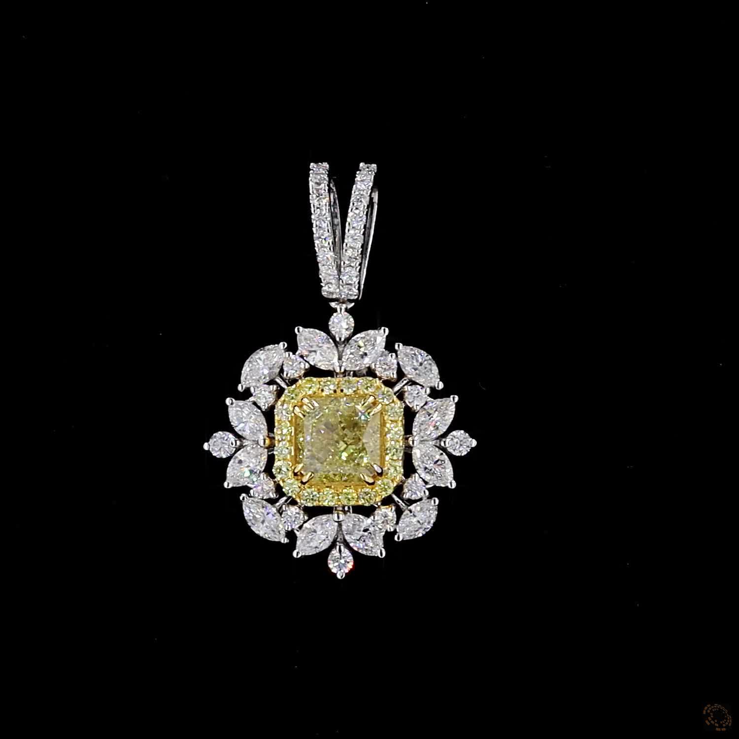 1.00 ct. Yellow Square Modified Lab Diamond Halo Pendant