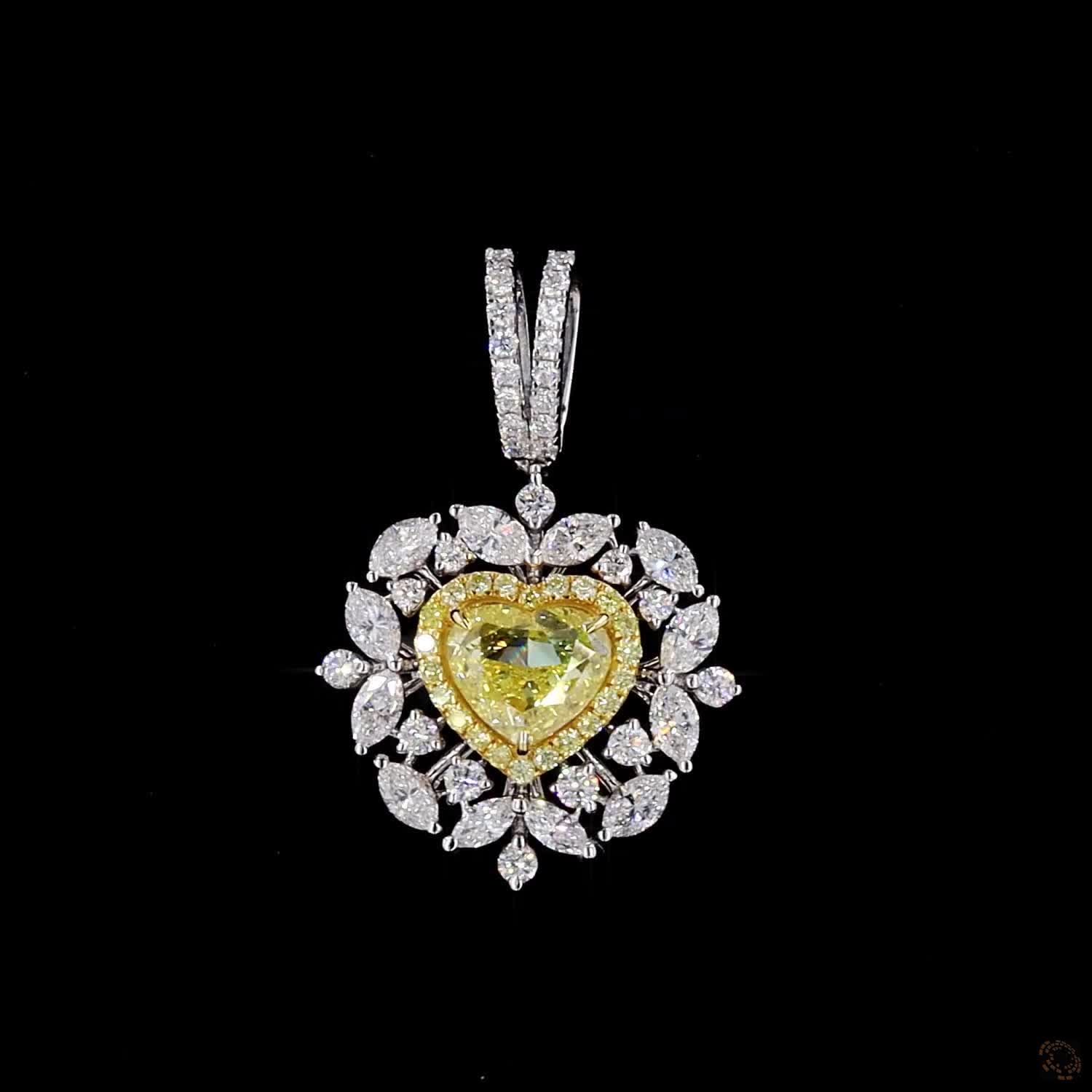 1.00 ct. Yellow Heart Lab Diamond Halo Pendant