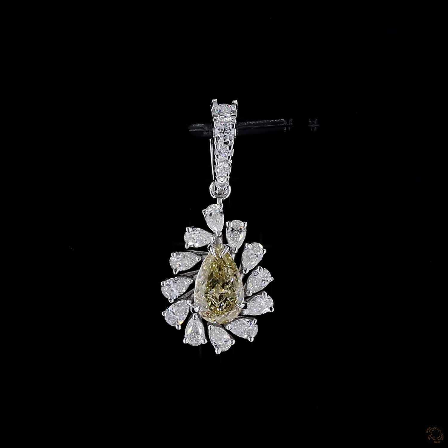 0.75 ct. Yellow Pear Lab Diamond Halo Pendant