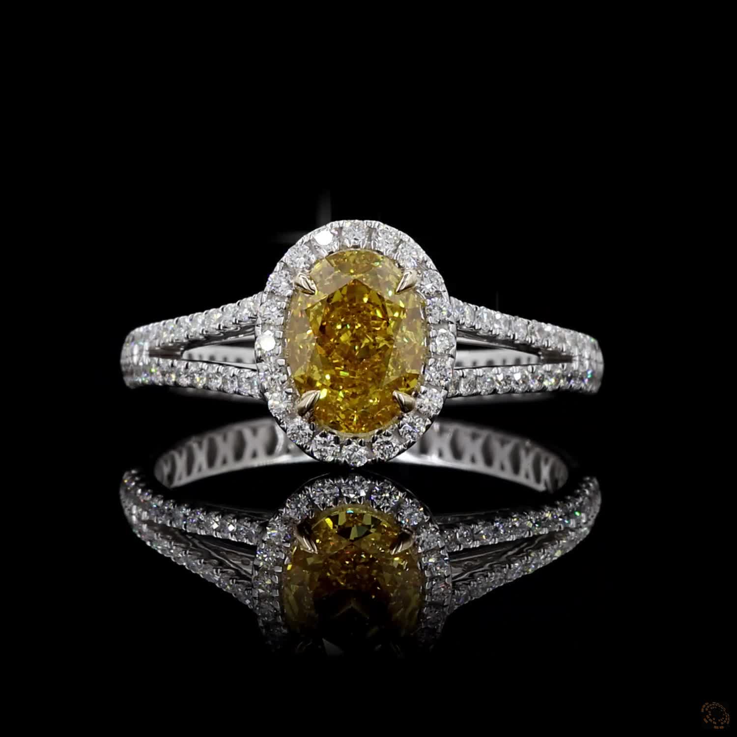 1.32 ct. Yellow Oval Lab Diamond Halo Ring