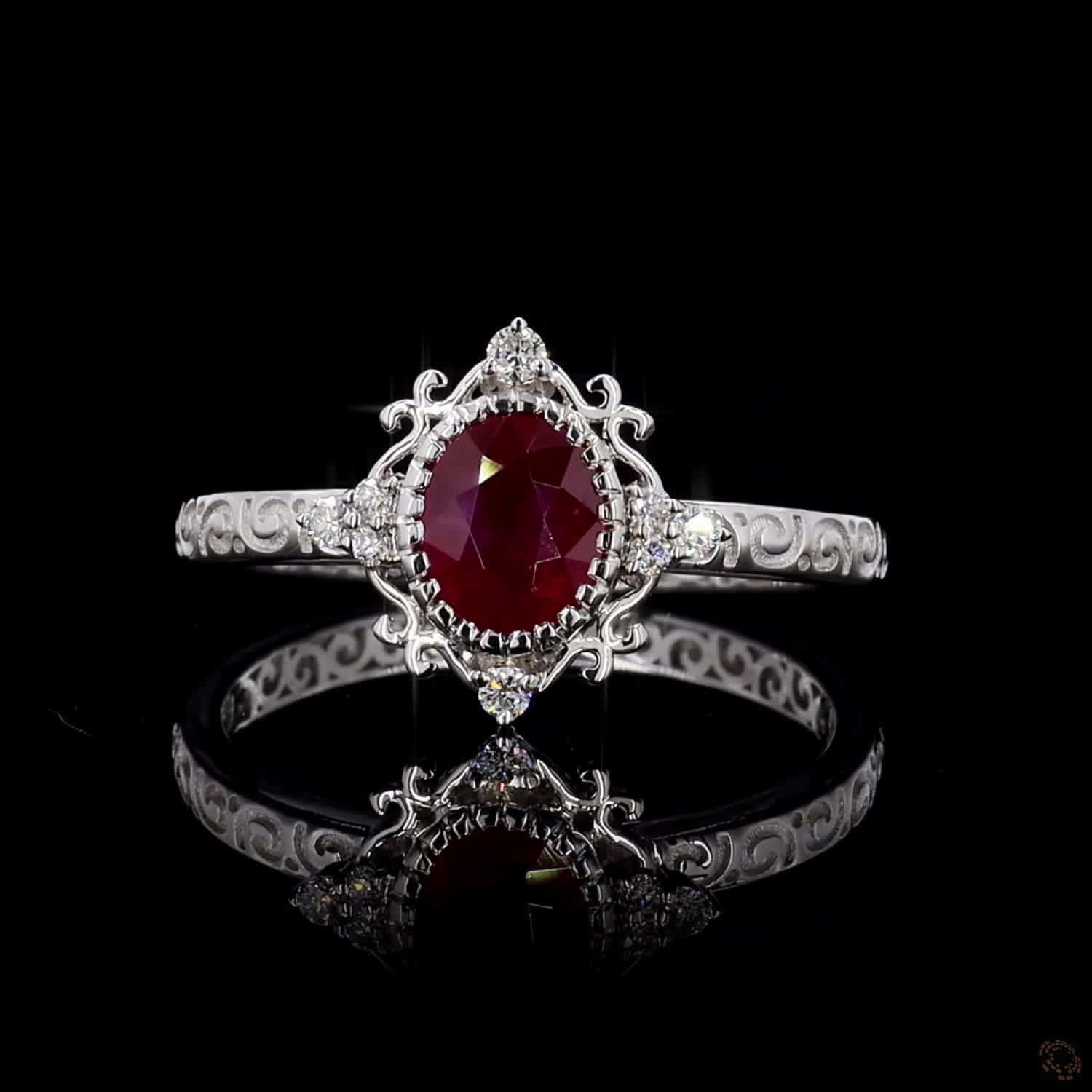1.01 ct. Red Oval Lab Diamond Halo Ring