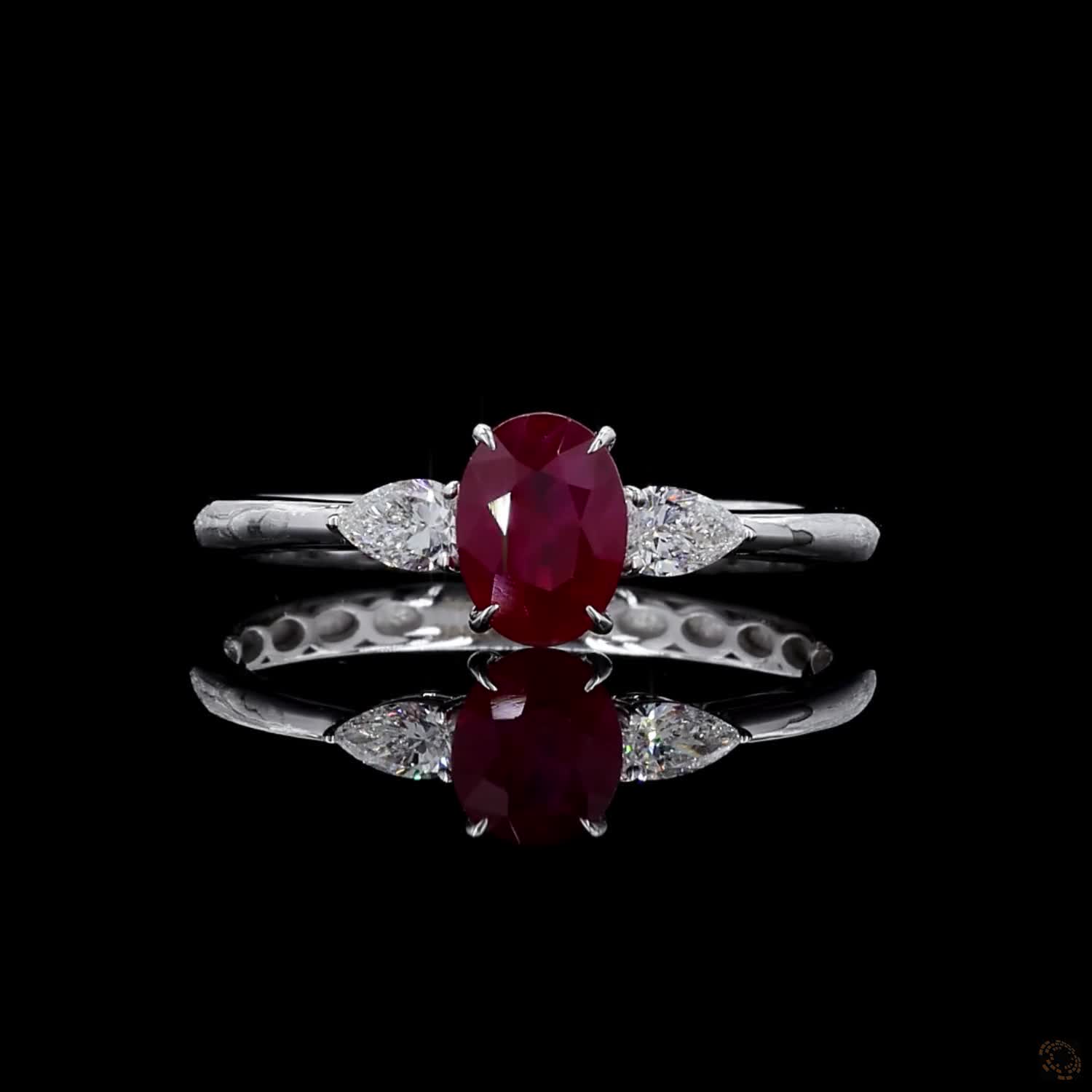 1.01 ct. Red Oval Lab Diamond Three-Stone Ring
