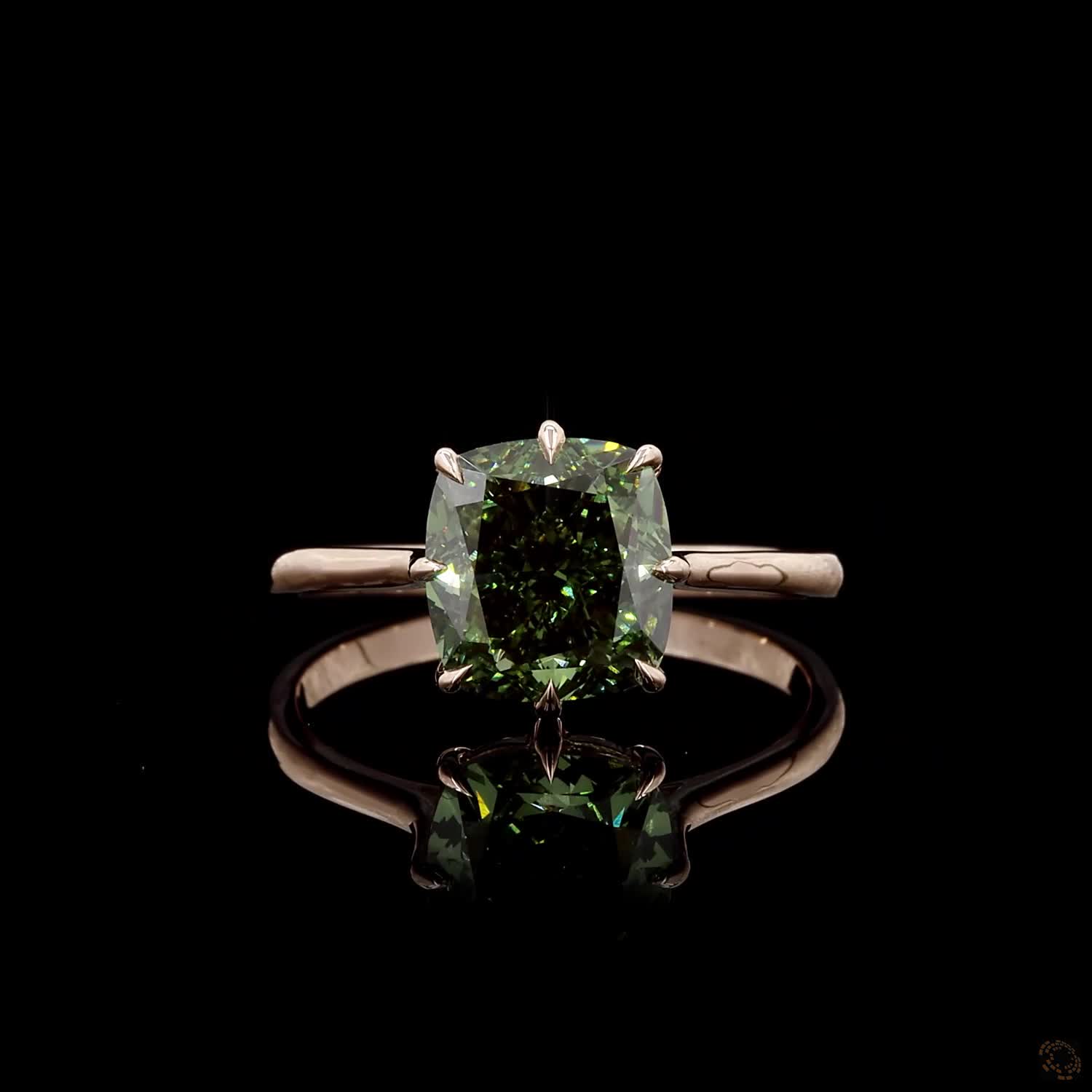 3.07 ct. Green Cushion Lab Diamond Solitaire Ring