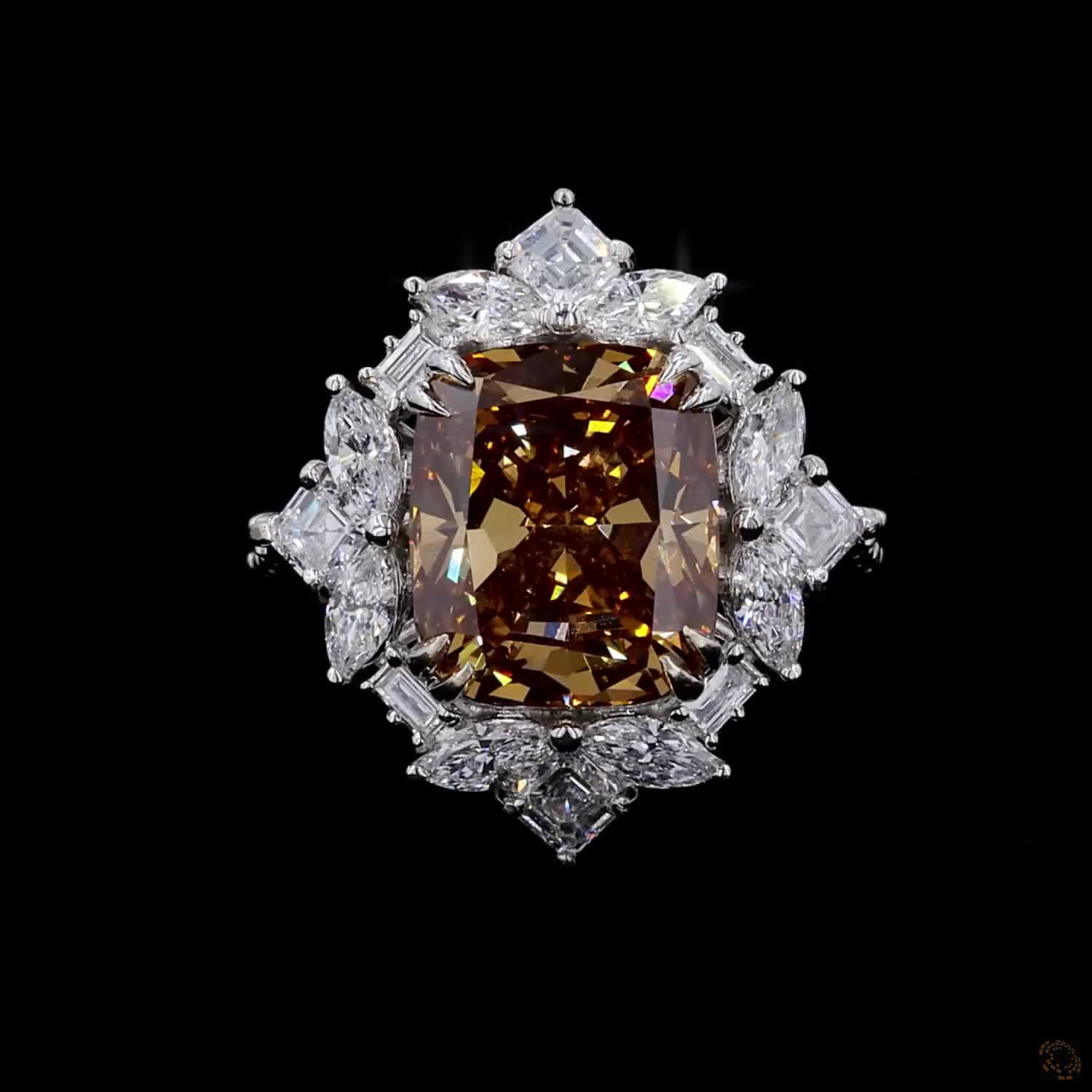 5.03 ct. Brown Cushion Lab Diamond Halo Ring