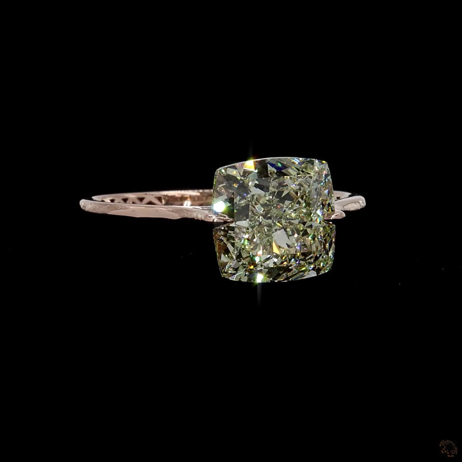 3.68 ct. Green Cushion Lab Diamond Solitaire Ring