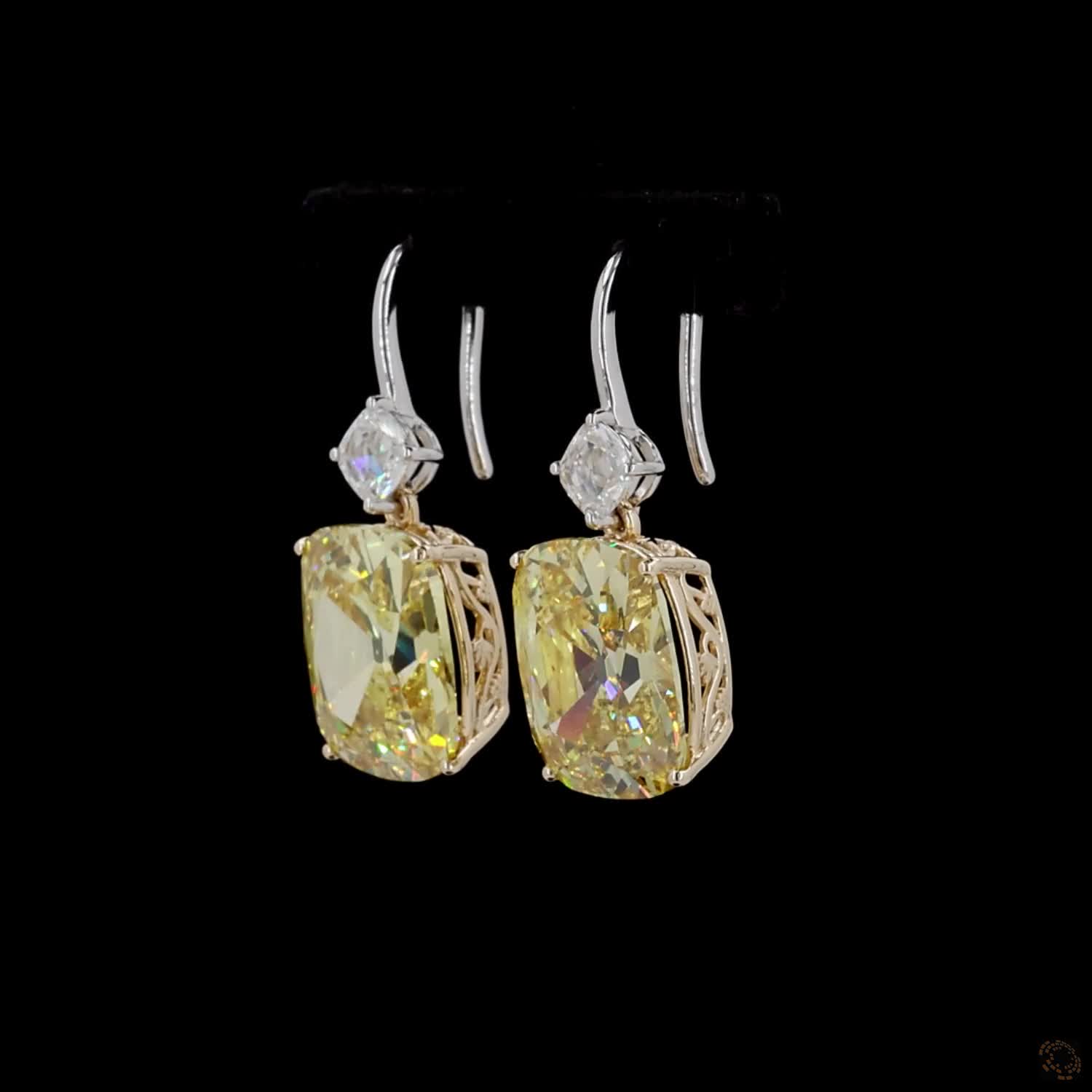 15.01 ct. Yellow Old Mine Cushion Lab Diamond Earrings