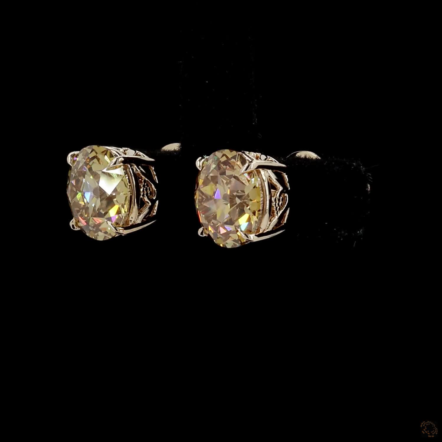 4.05 ct. Yellow Old Mine Round Lab Diamond Earrings