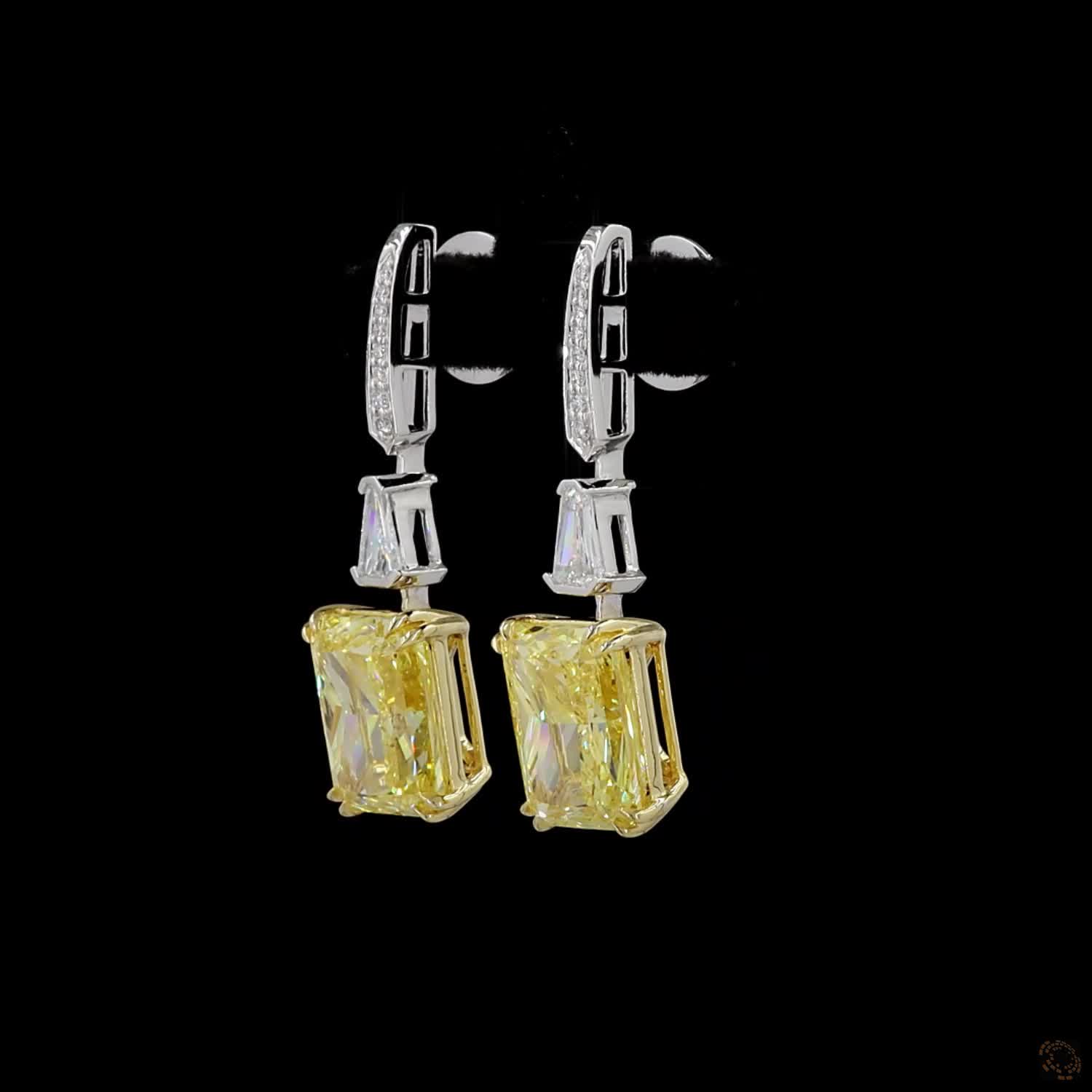 12.64 ct. Yellow Radiant Lab Diamond Earrings