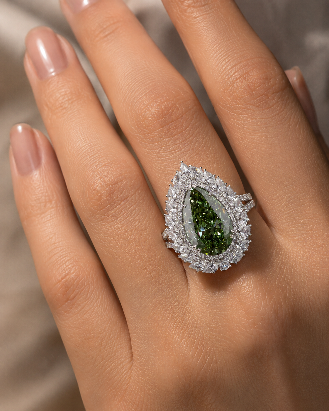 10.02 ct. Green Lab Diamond Halo Convertible Pendant Ring