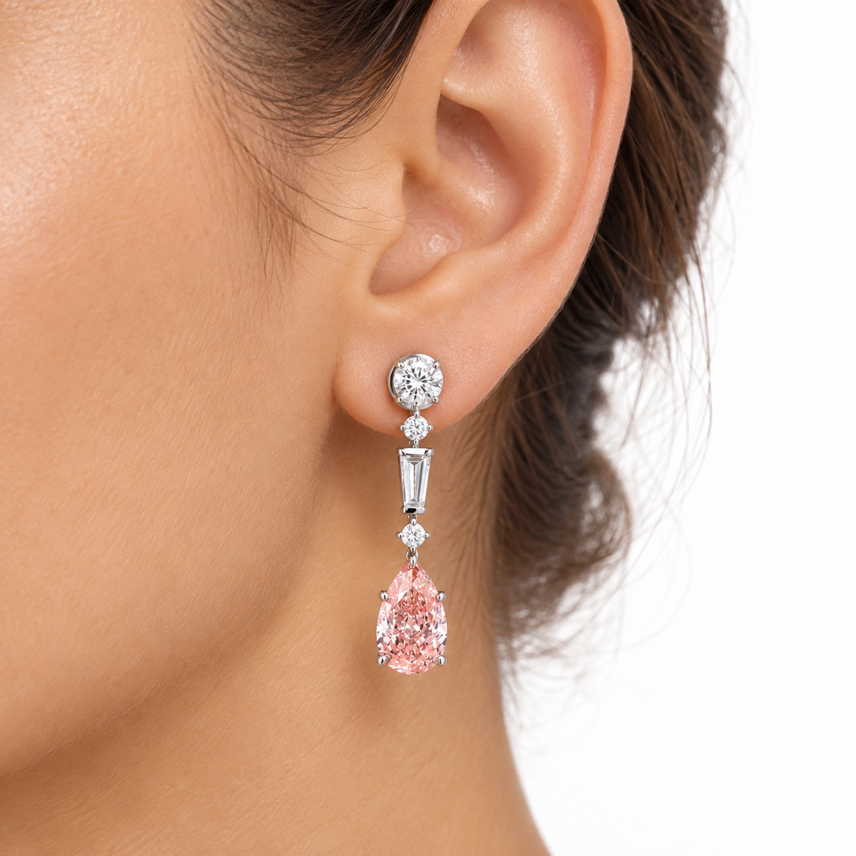 3.93 ct. Pink Pear Lab Diamond Drop Earrings