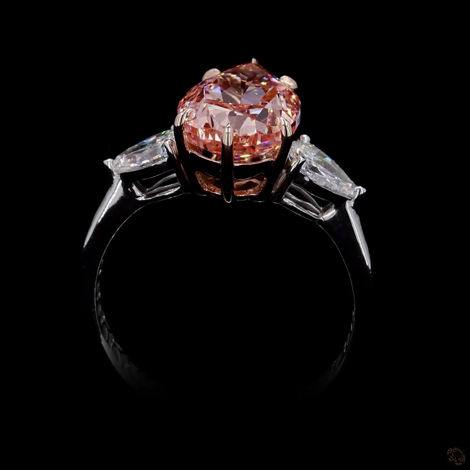 4.02 ct. Pink Pear Lab Diamond Three-Stone Ring