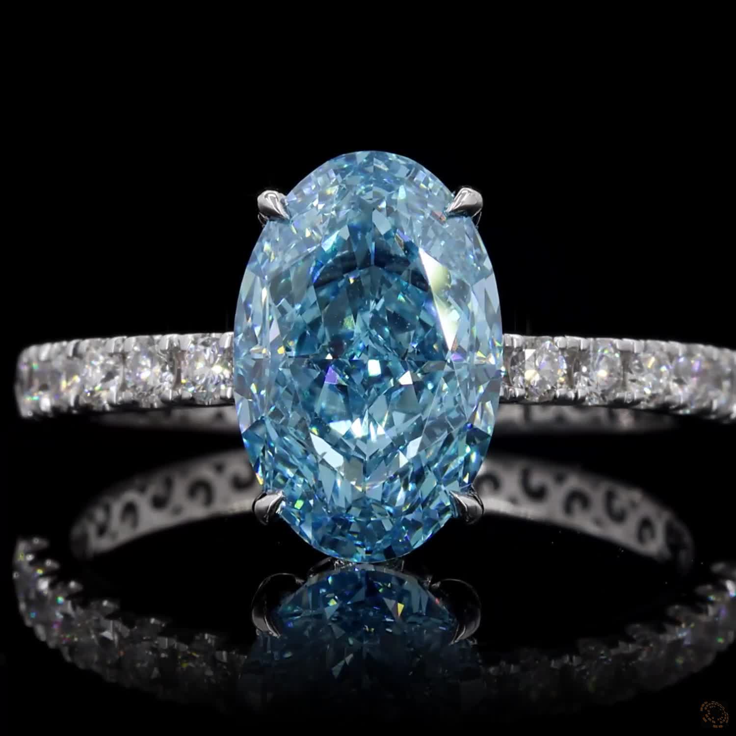 3.06 ct. Blue Oval Lab Diamond Halo Ring