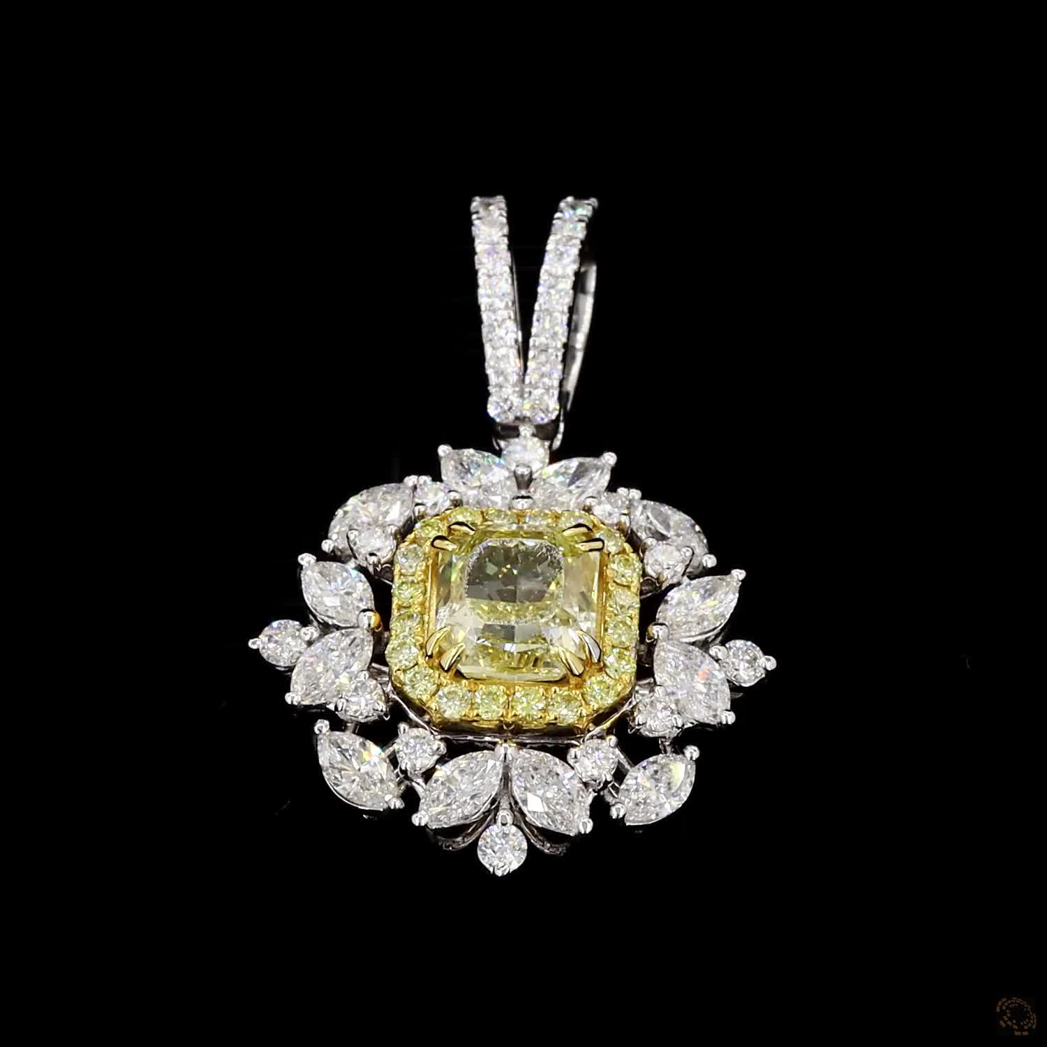 1.00 ct. Yellow Square Modified Lab Diamond Halo Pendant