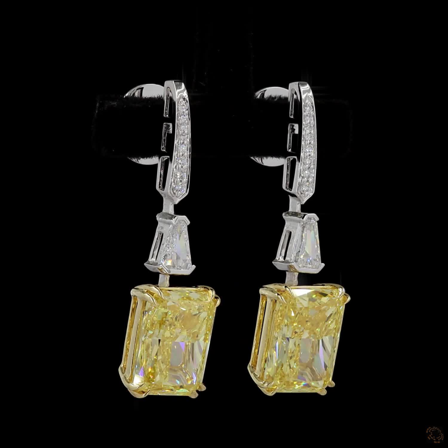 12.64 ct. Yellow Radiant Lab Diamond Earrings