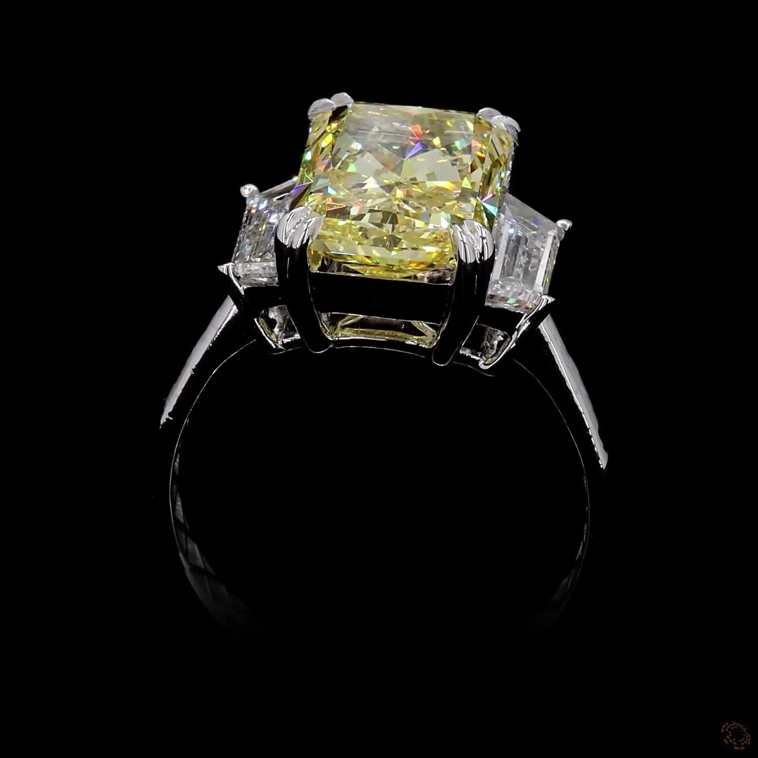 5.27 ct. Yellow Radiant Lab Diamond Three-Stone Ring