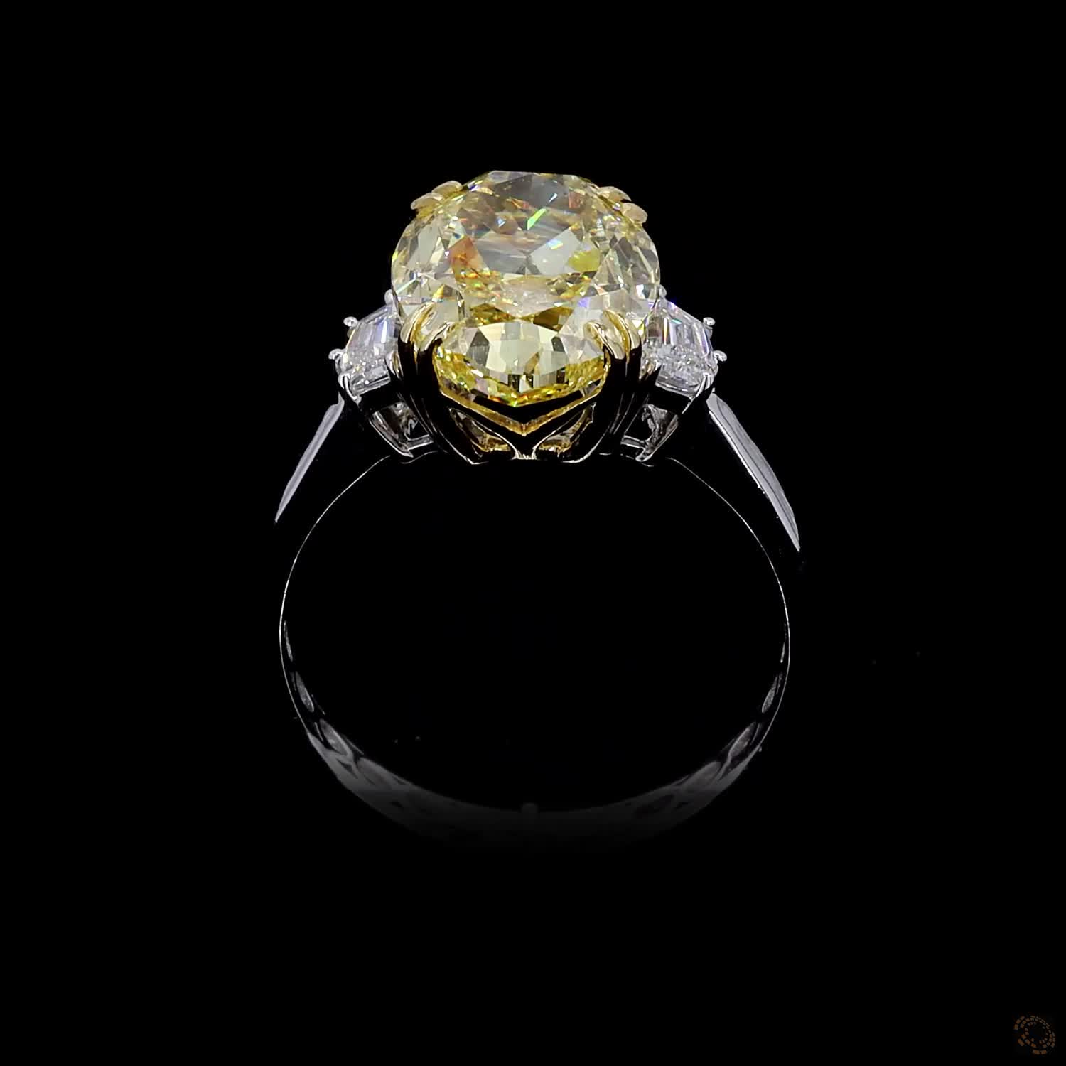 5.02 ct. Yellow Oval Lab Diamond Three-Stone Ring