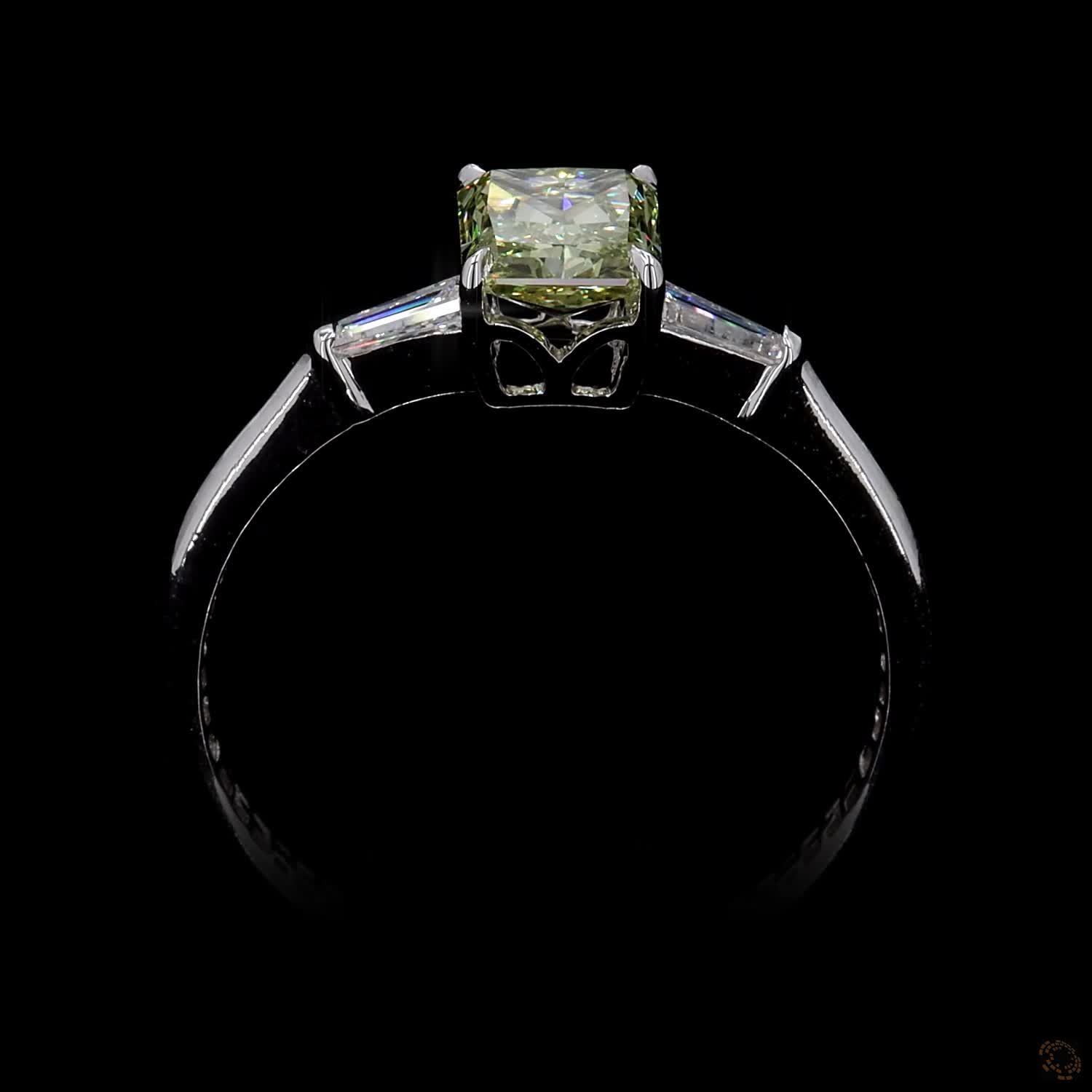 0.96 ct. Green Radiant Lab Diamond Three-Stone Ring