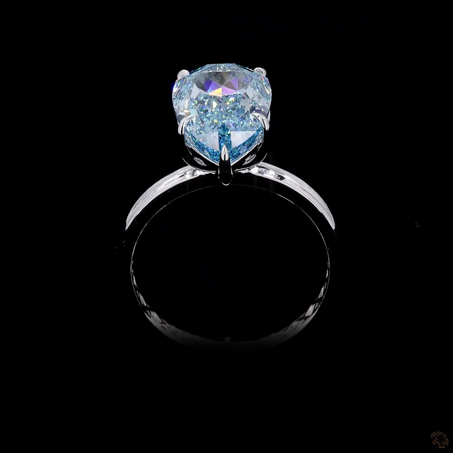 5.40 ct. Blue Pear Lab Diamond Solitaire Ring