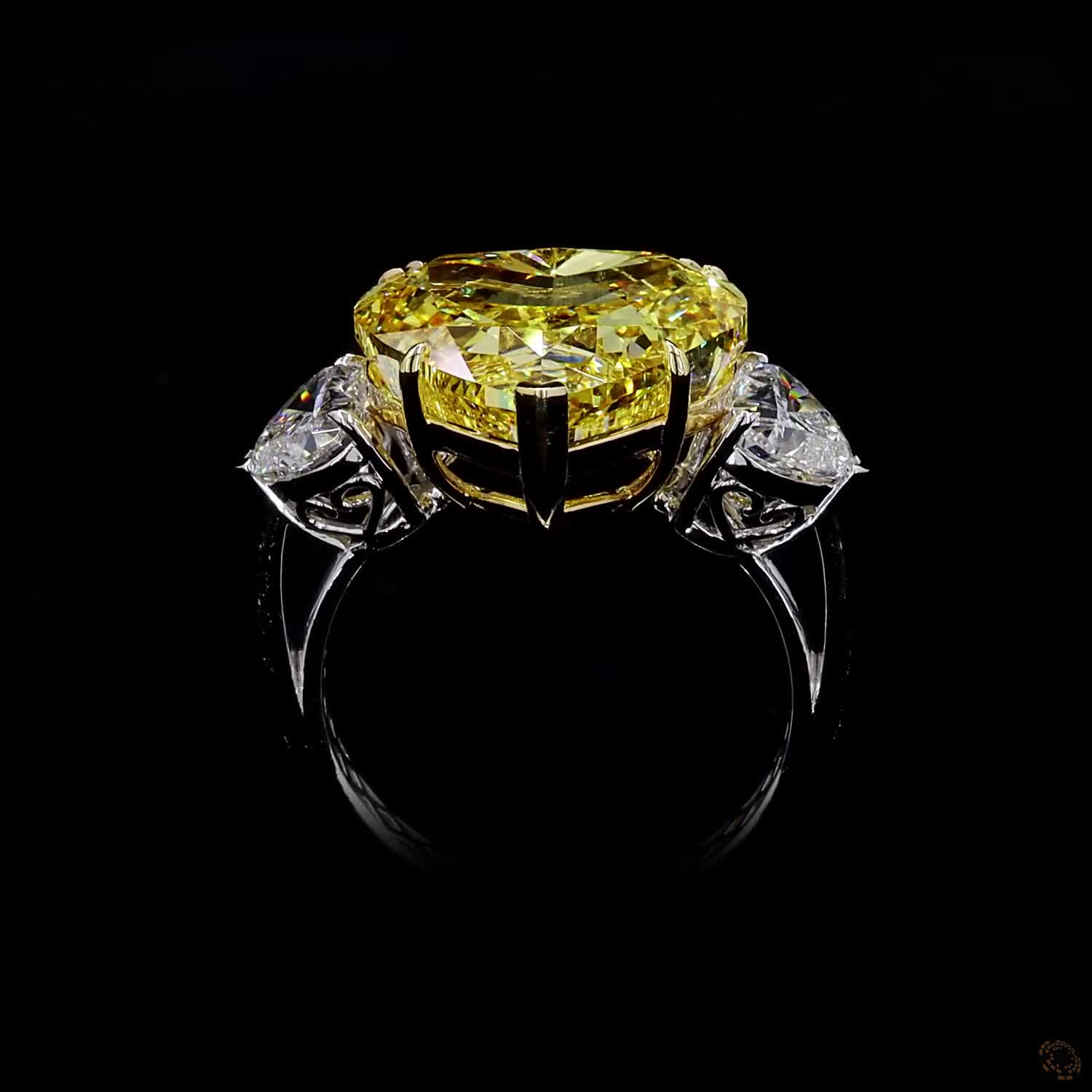 10.04 ct. Yellow Heart Lab Diamond Three-Stone Ring