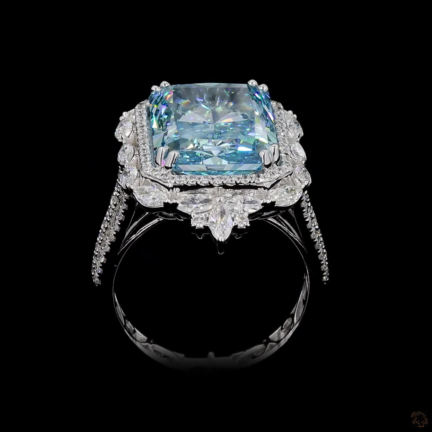 10.12 ct. Blue Radiant Lab Diamond Halo Ring