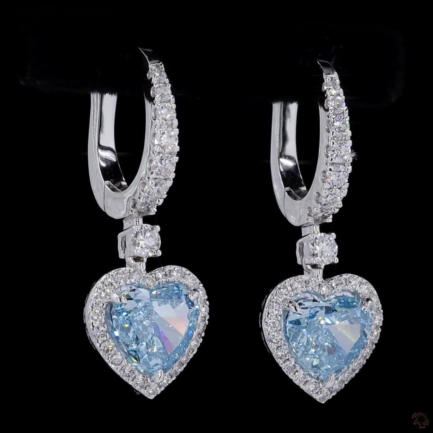 3.24 ct. Blue Heart Lab Diamond Earrings