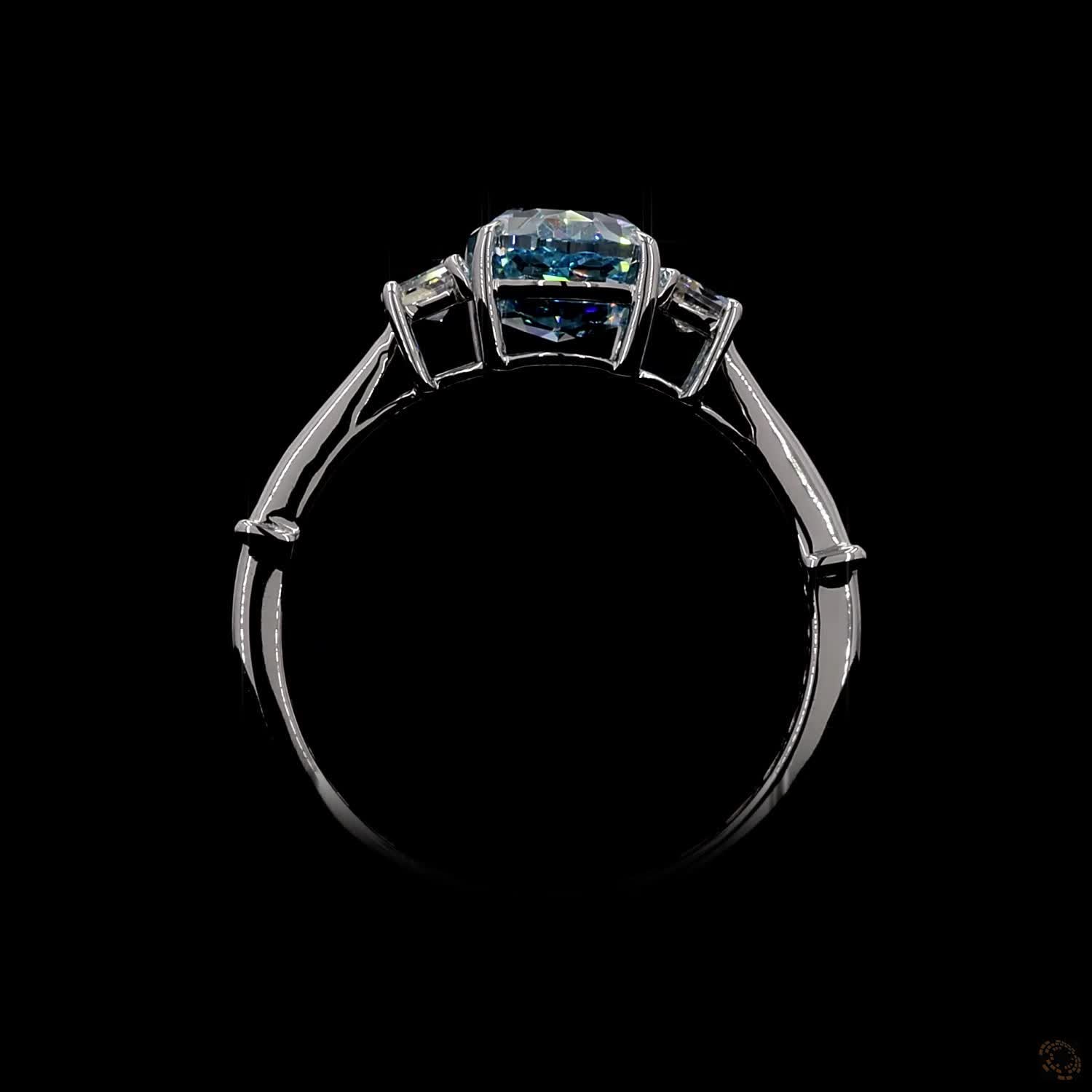 2.07 ct. Blue Oval Lab Diamond Three-Stone Ring