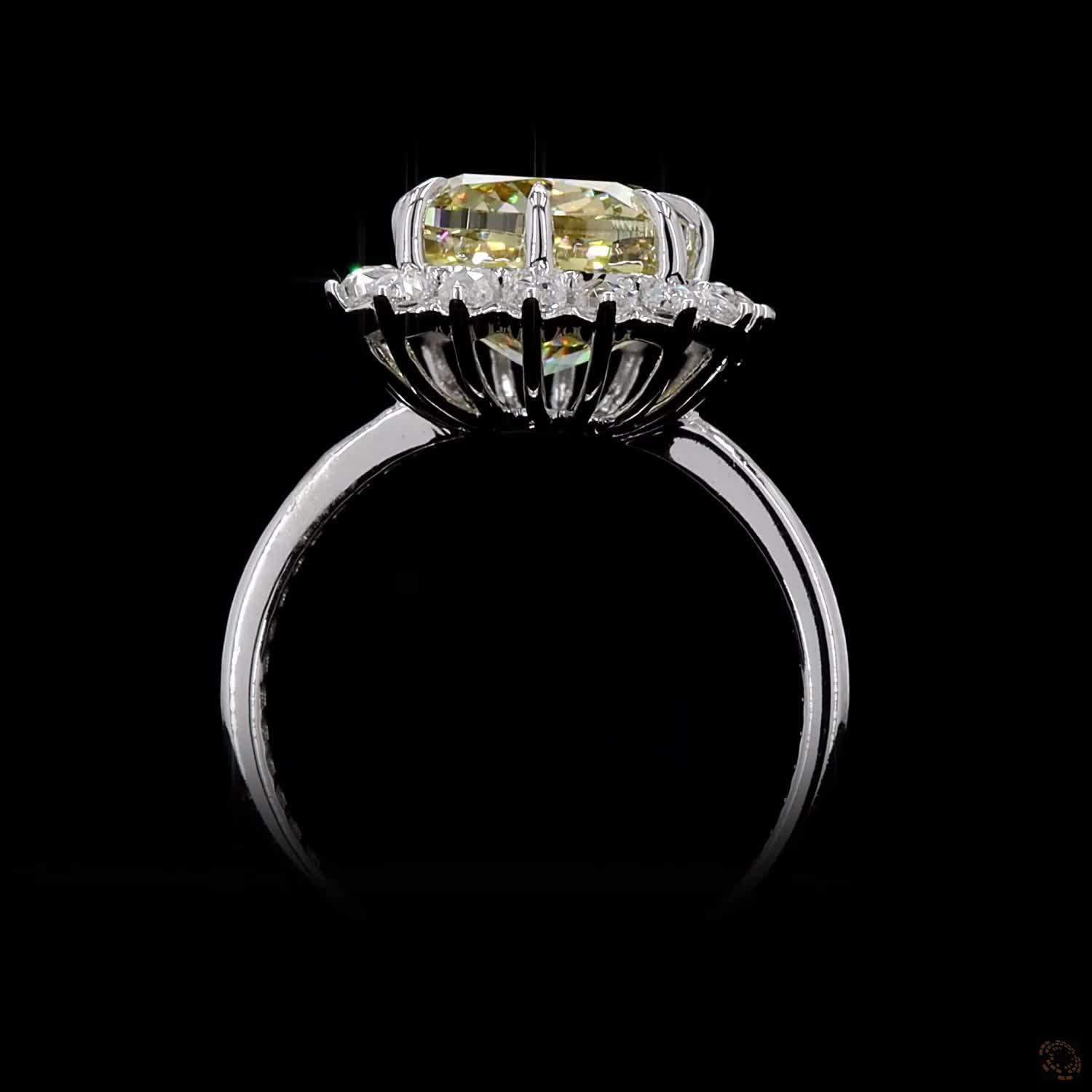 6.18 ct. Yellow Cushion Lab Diamond Halo Ring